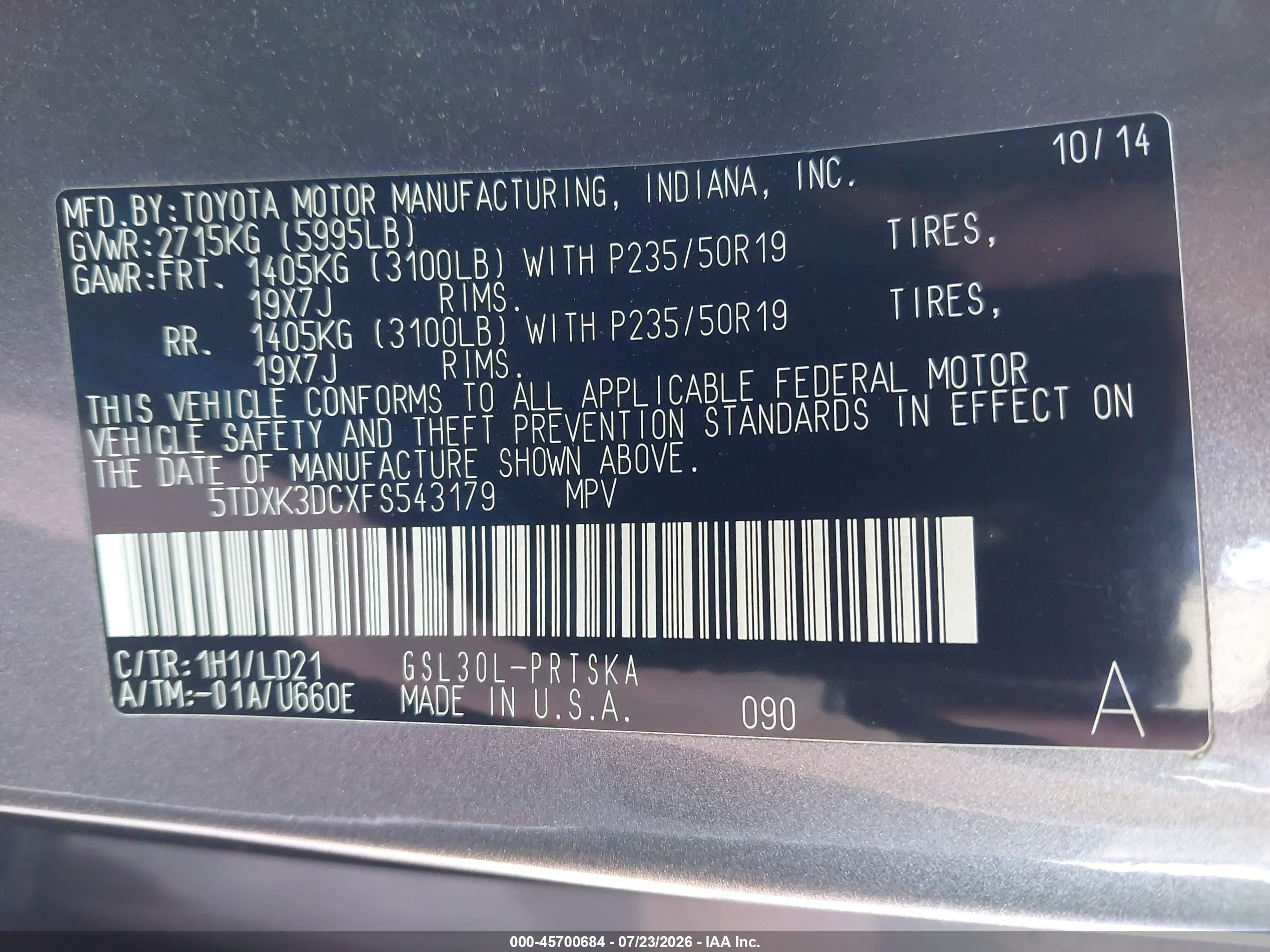 2015 Toyota Sienna Se 8 Passenger Серый vin: 5TDXK3DCXFS543179