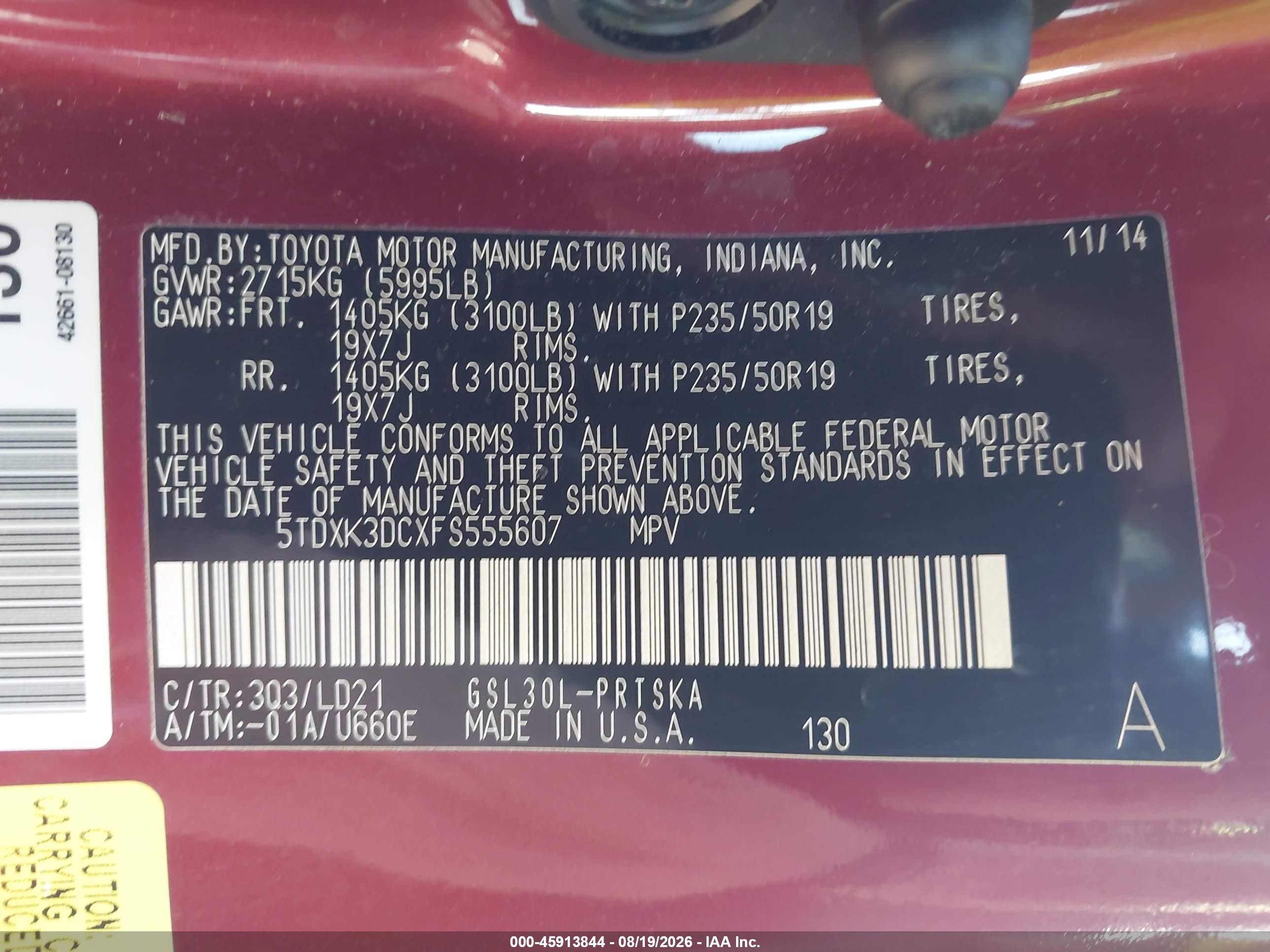2015 Toyota Sienna Se 8 Passenger Burgundy vin: 5TDXK3DCXFS555607