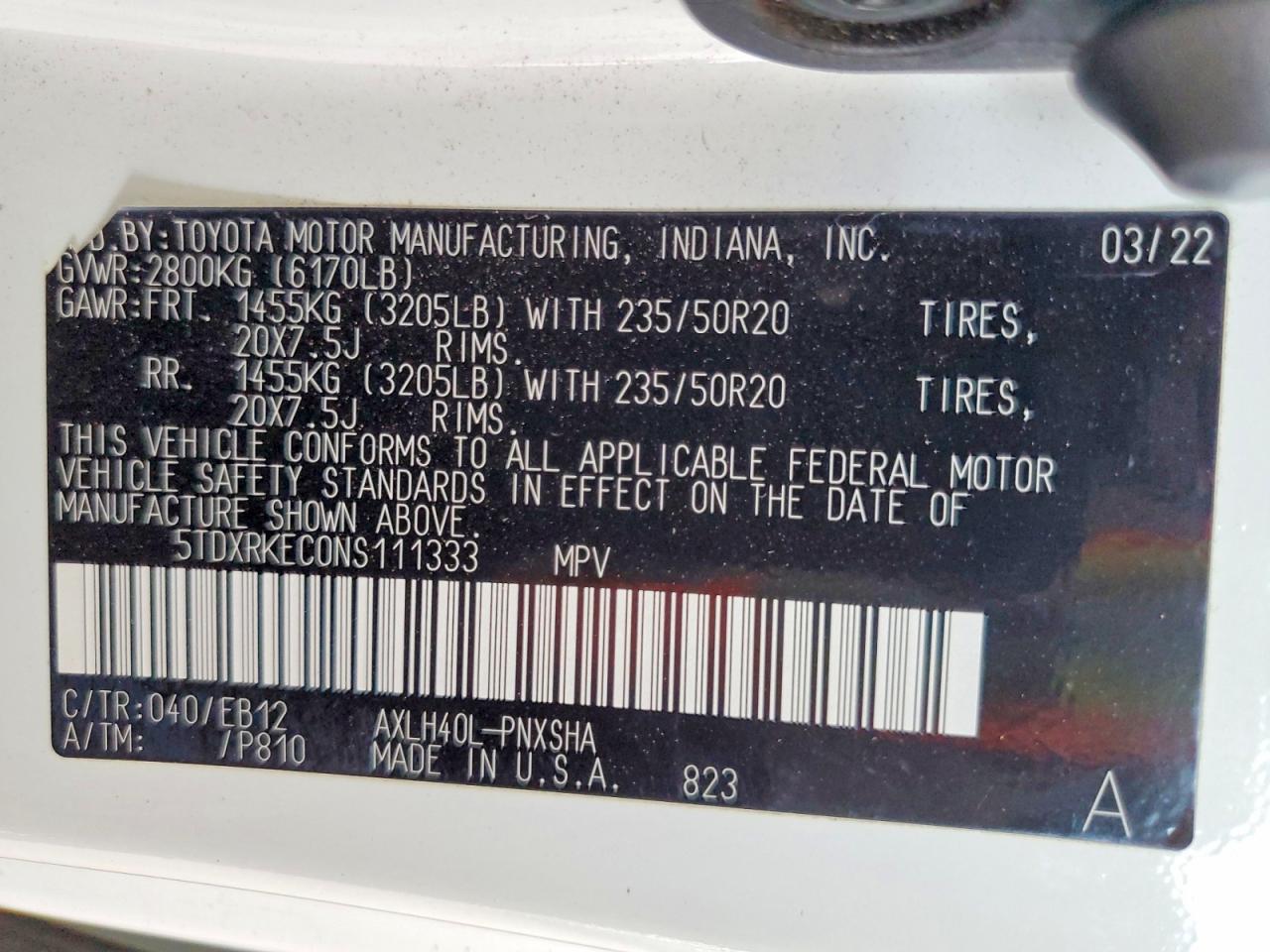 2022 Toyota Sienna Xse White vin: 5TDXRKEC0NS111333