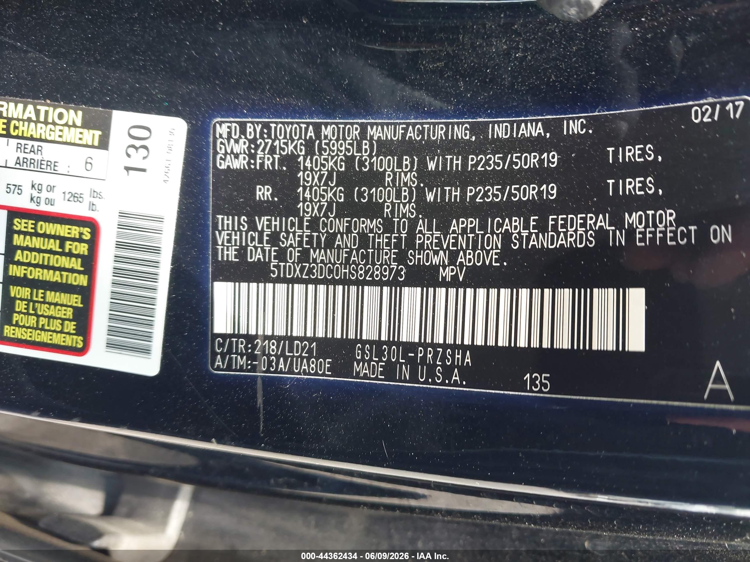2017 Toyota Sienna Se Premium 8 Passenger Black vin: 5TDXZ3DC0HS828973