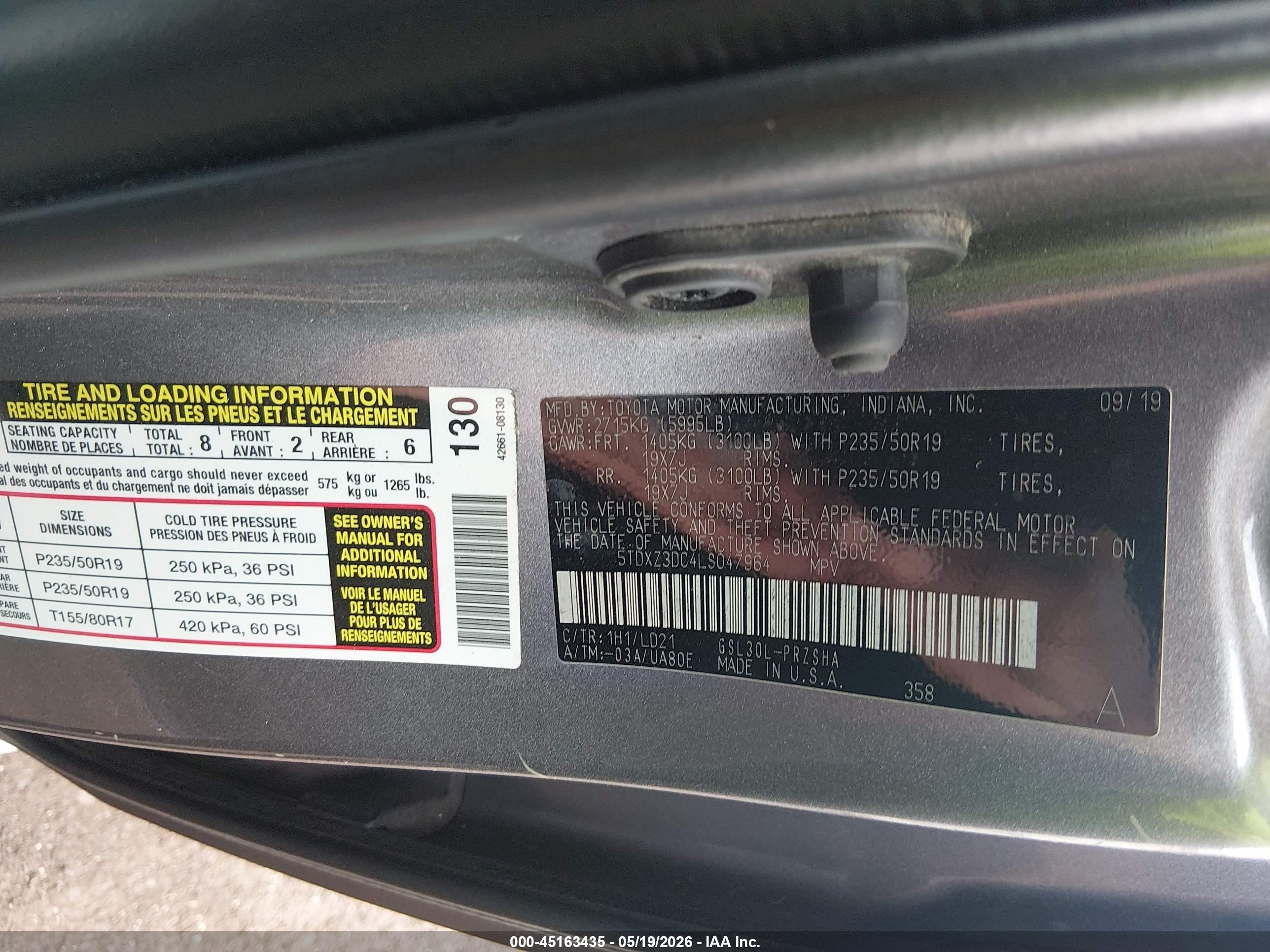 2020 Toyota Sienna Se Gray vin: 5TDXZ3DC4LS047964