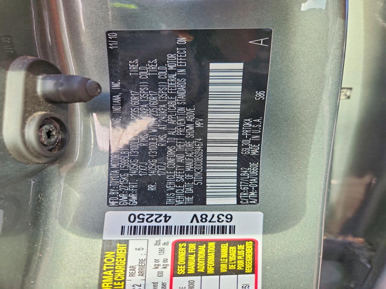 2011 Toyota Sienna Xle 8-passenger Зеленый vin: 5TDYK3DC0BS094674