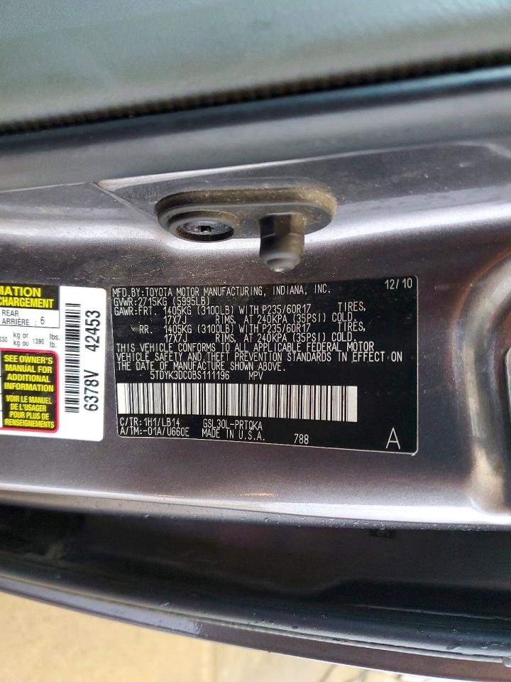 2011 Toyota Sienna Xle 8-passenger Gray vin: 5TDYK3DC0BS111196