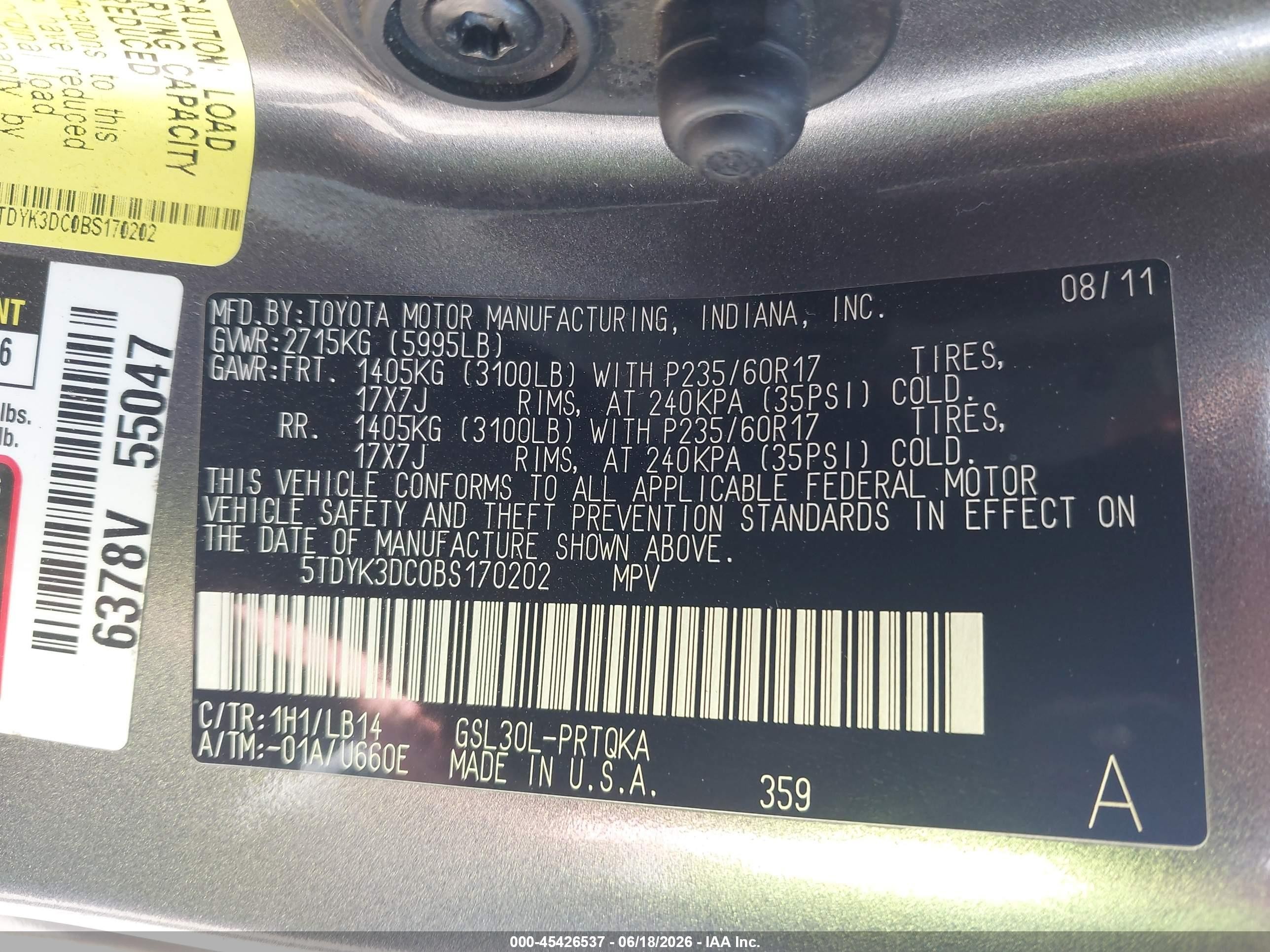 2011 Toyota Sienna Xle V6 Beige vin: 5TDYK3DC0BS170202