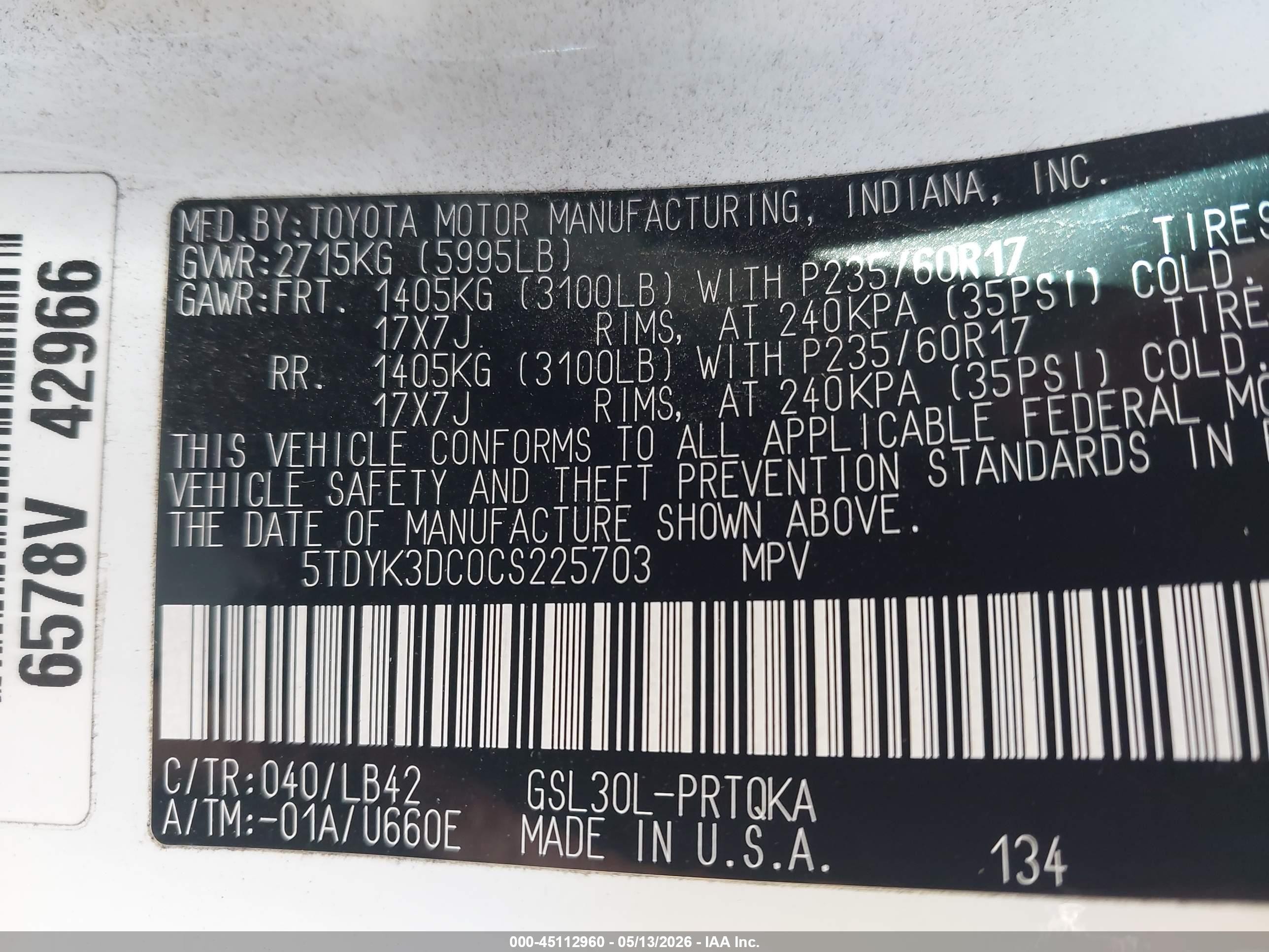2012 Toyota Sienna Xle V6 8 Passenger White vin: 5TDYK3DC0CS225703
