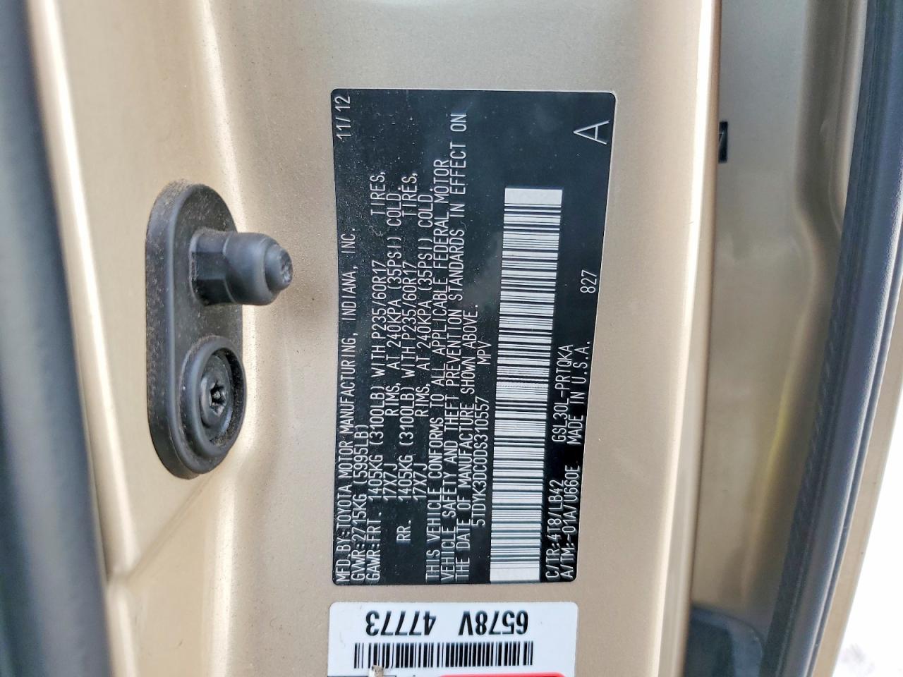 2013 Toyota Sienna Xle 8-passenger Gold vin: 5TDYK3DC0DS310557