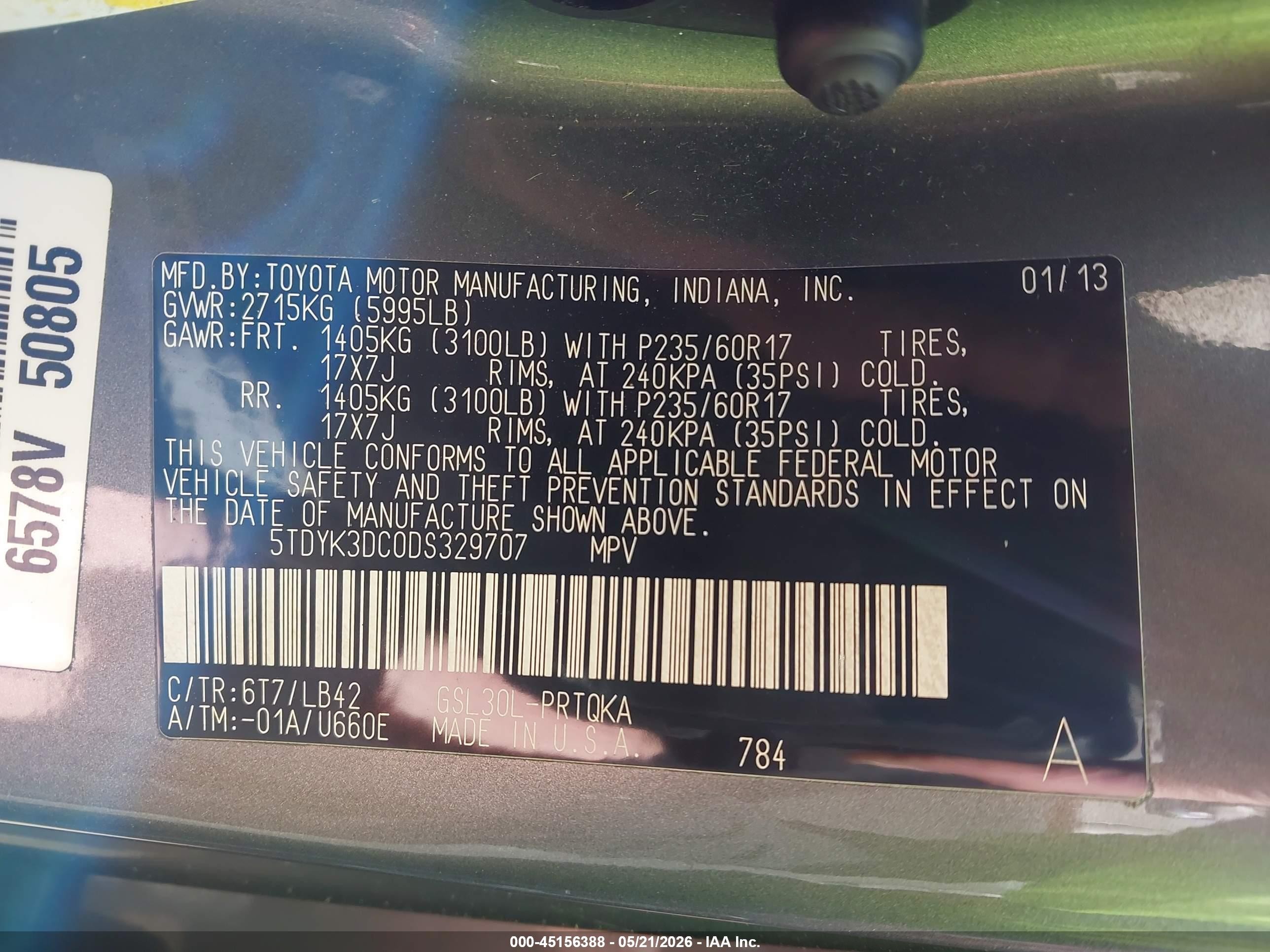 2013 Toyota Sienna Xle V6 8 Passenger Gray vin: 5TDYK3DC0DS329707