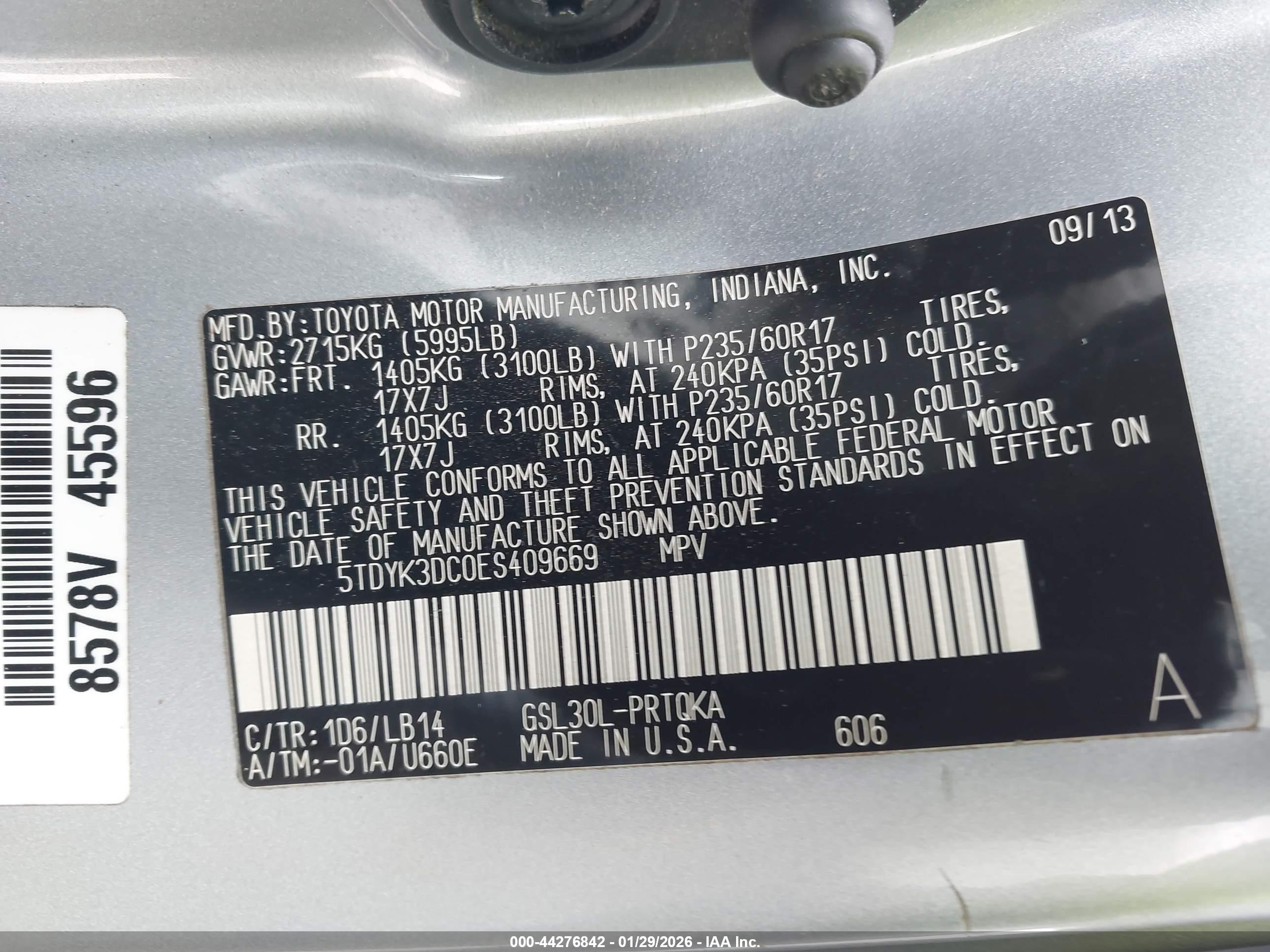 2014 Toyota Sienna Xle/limited Silver vin: 5TDYK3DC0ES409669