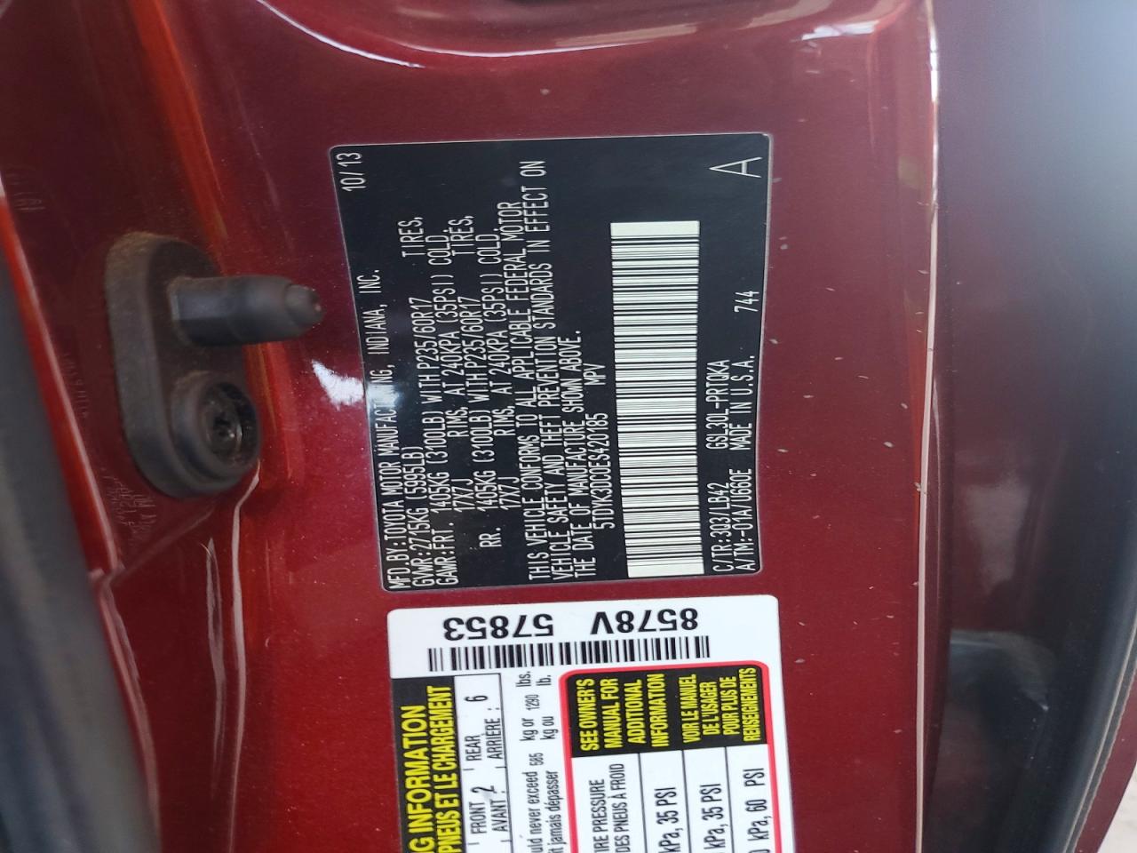 2014 Toyota Sienna Xle 8-passenger Red vin: 5TDYK3DC0ES420185