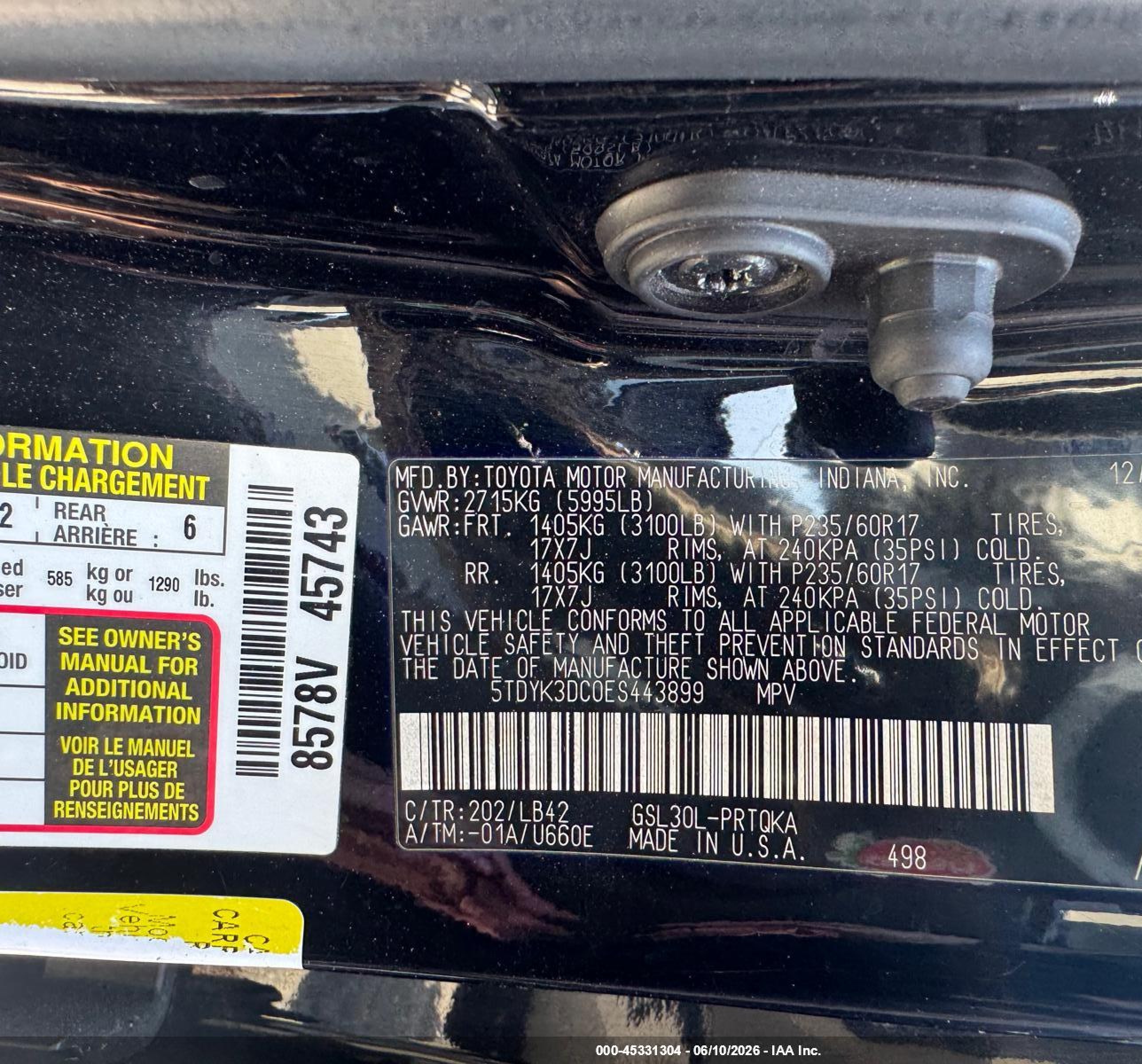 2014 Toyota Sienna Xle V6 8 Passenger Черный vin: 5TDYK3DC0ES443899