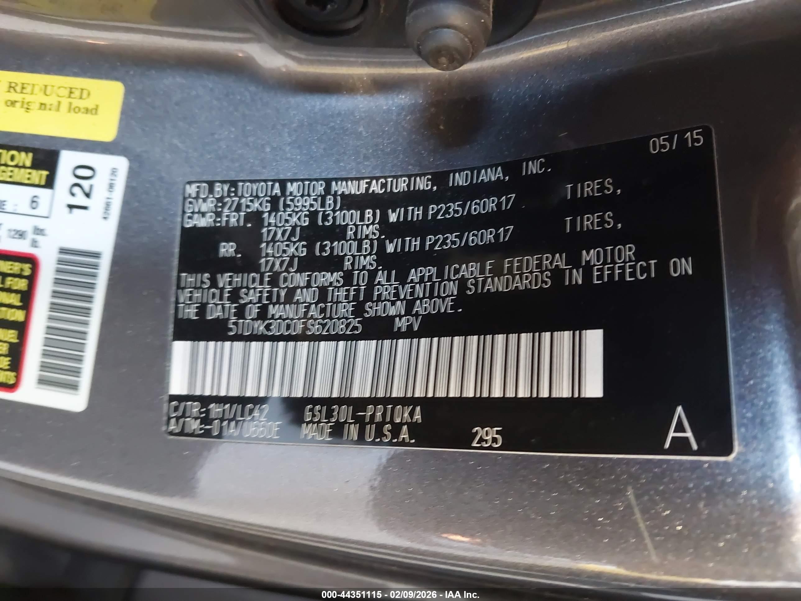 2015 Toyota Sienna Xle 8 Passenger Серый vin: 5TDYK3DC0FS620825