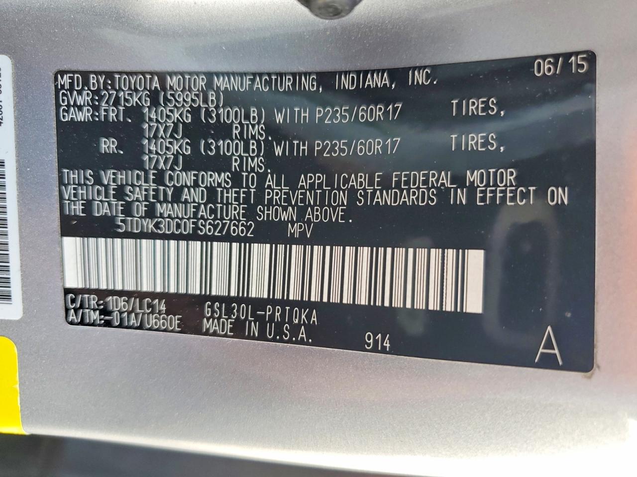 2015 Toyota Sienna Xle Premium 8-passenger Серебряный vin: 5TDYK3DC0FS627662