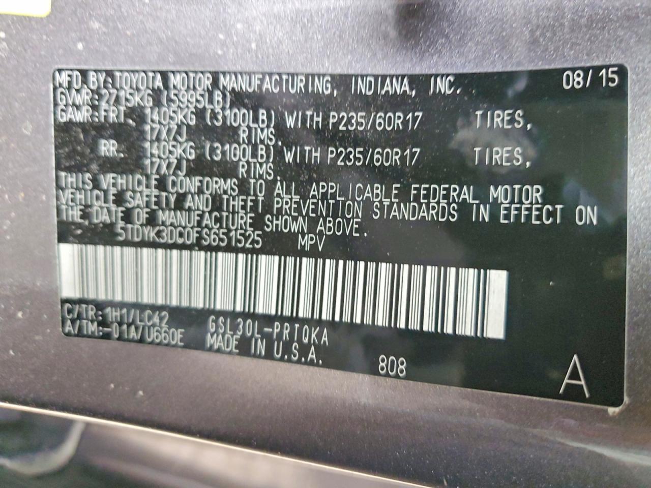 2015 Toyota Sienna Xle 8-passenger Gray vin: 5TDYK3DC0FS651525