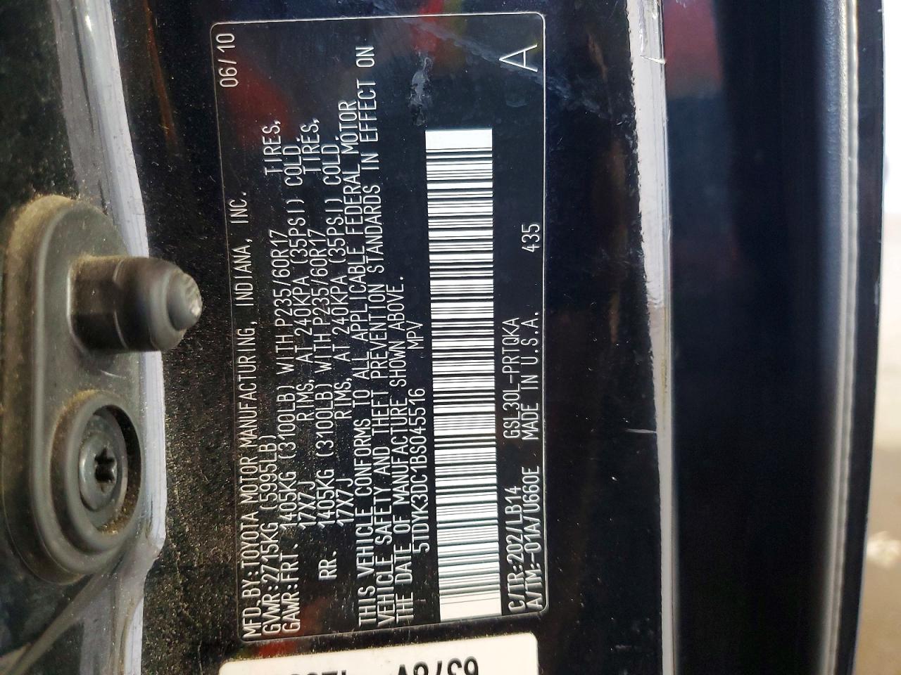 2011 Toyota Sienna Xle 8-passenger Black vin: 5TDYK3DC1BS045516