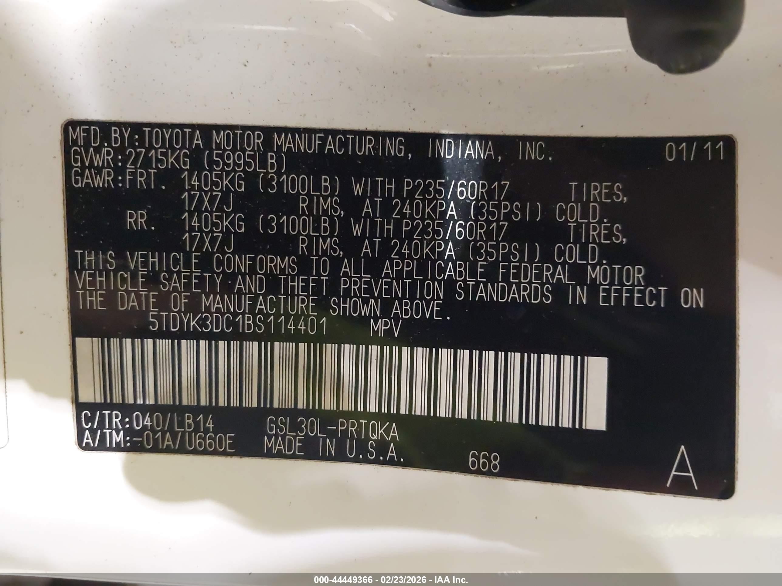 2011 Toyota Sienna Xle V6 White vin: 5TDYK3DC1BS114401