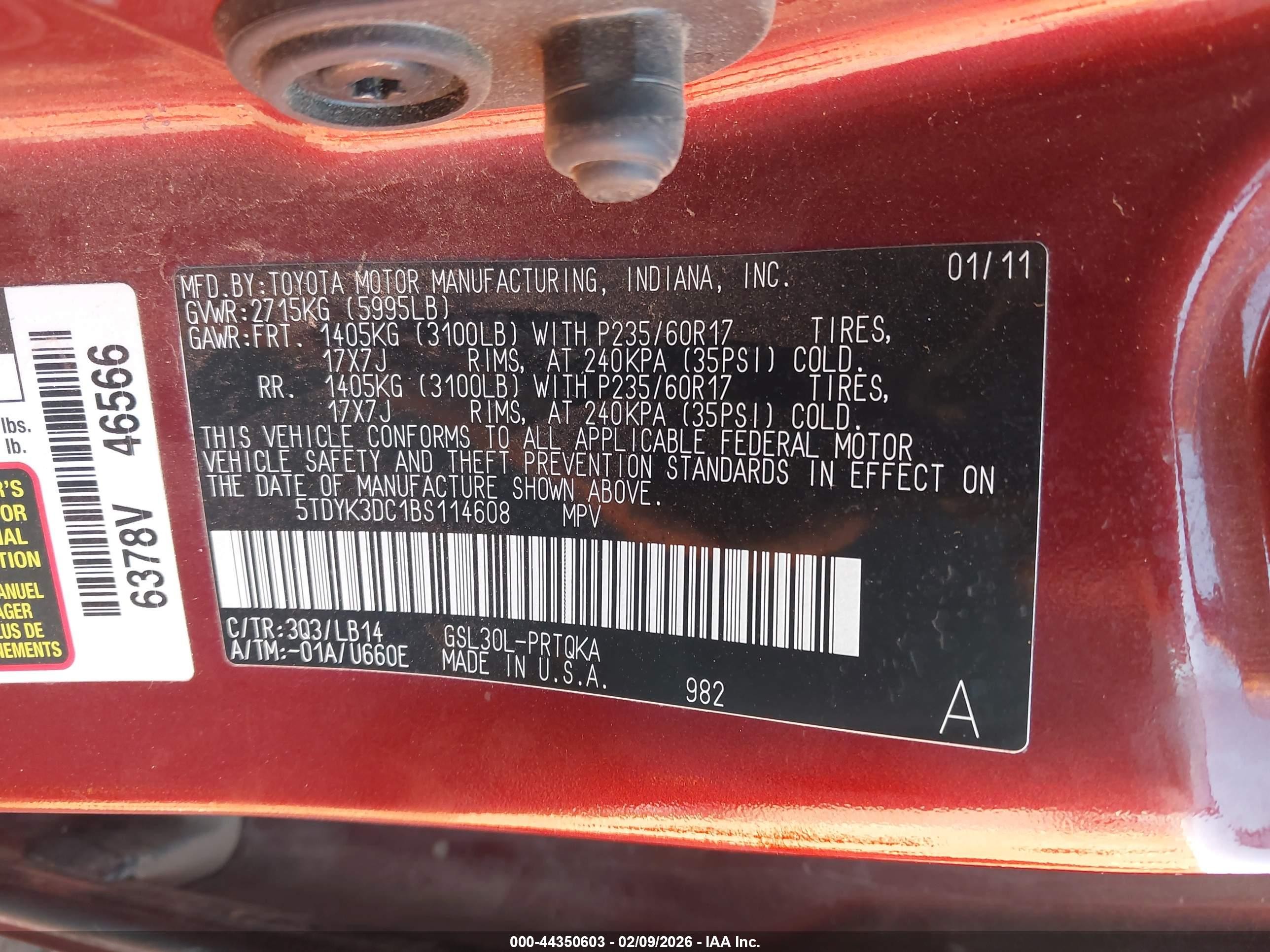 2011 Toyota Sienna Xle V6 Red vin: 5TDYK3DC1BS114608