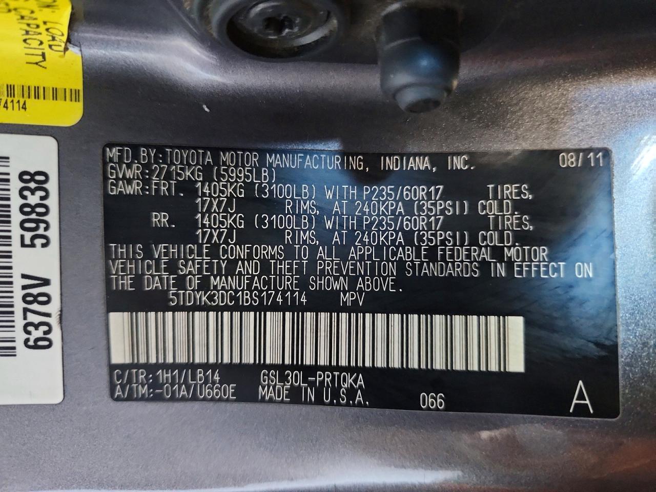 2011 Toyota Sienna Xle 8-passenger Gray vin: 5TDYK3DC1BS174114