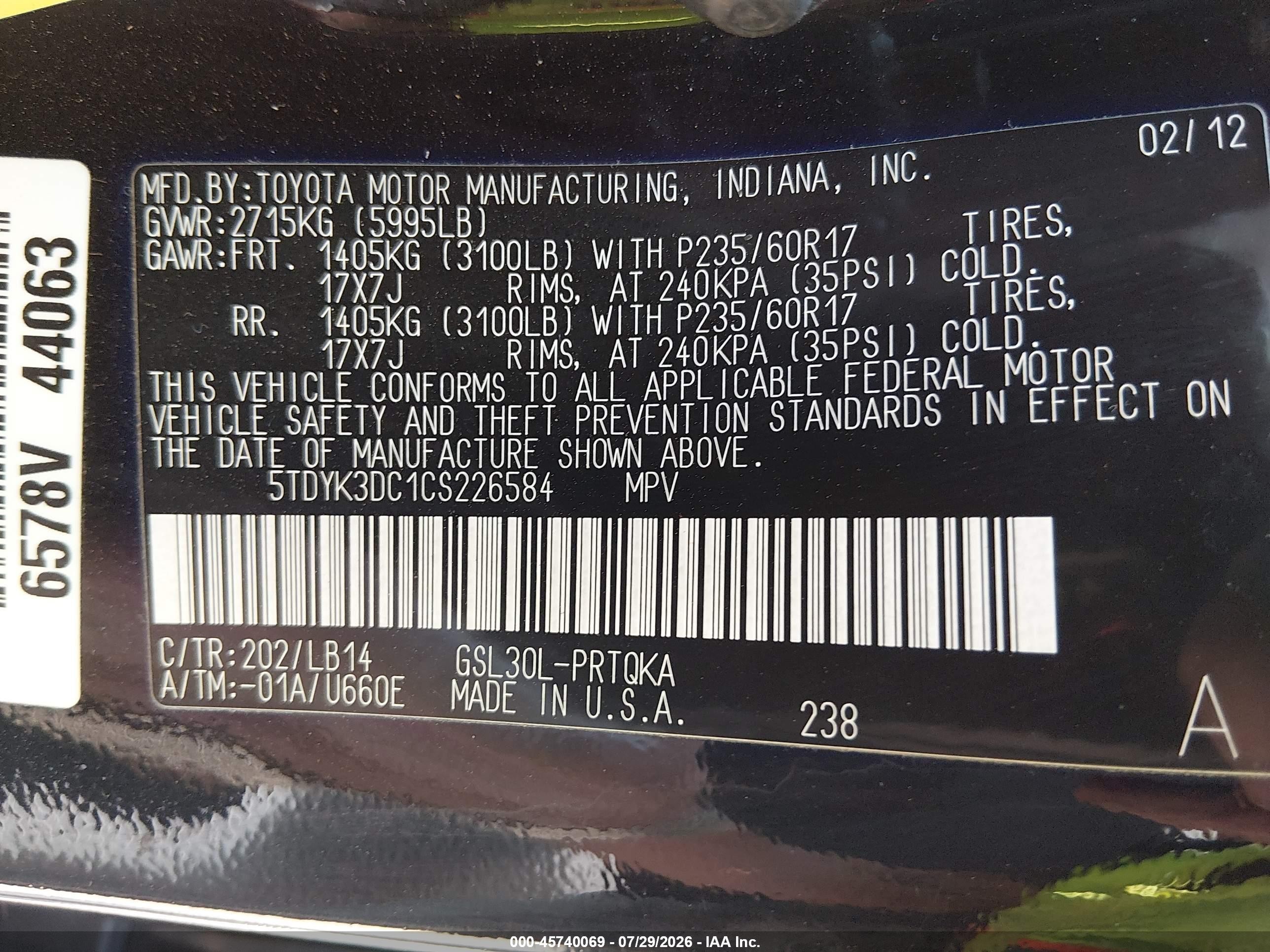 2012 Toyota Sienna Xle V6 8 Passenger Gray vin: 5TDYK3DC1CS226584