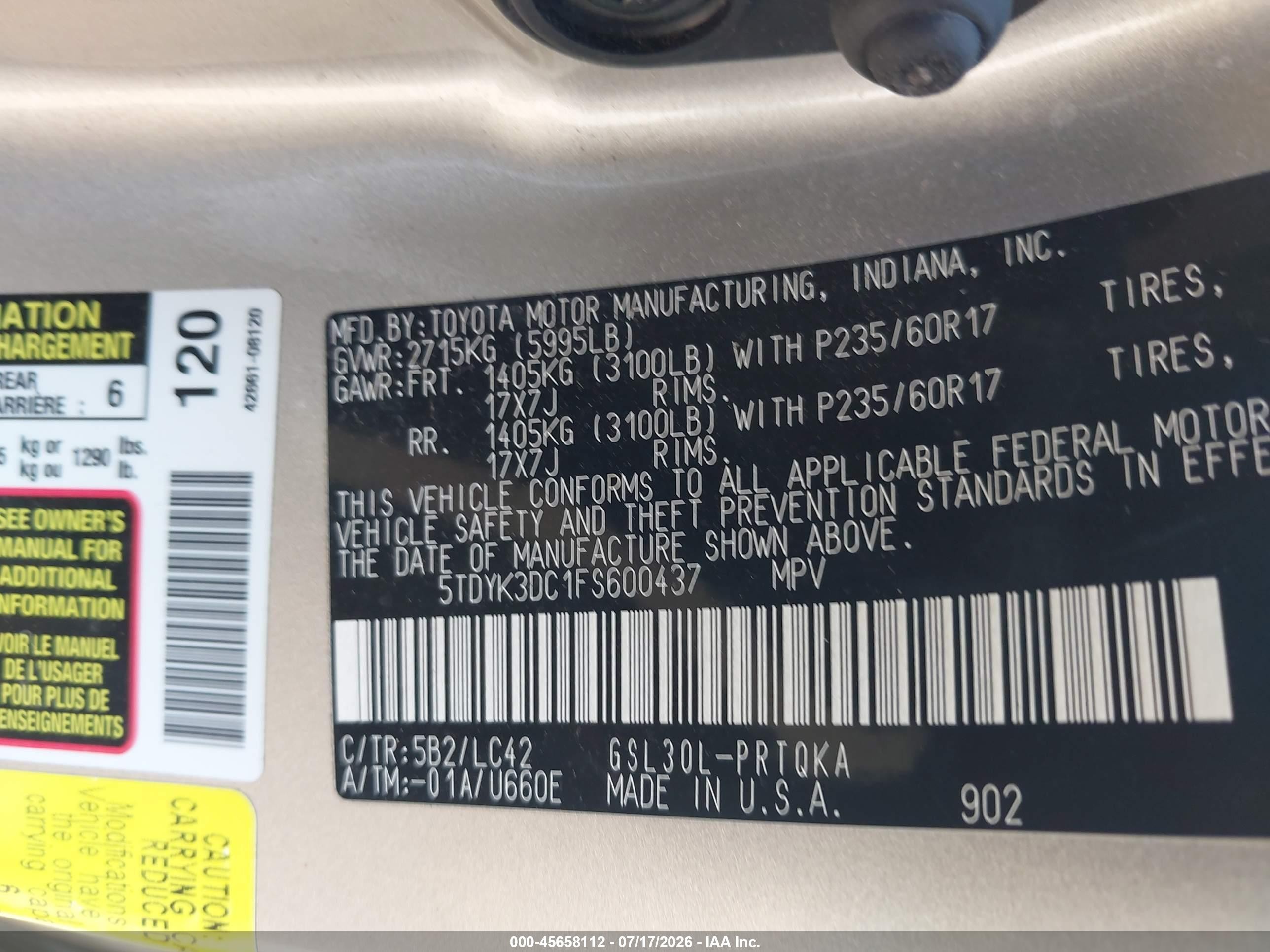 2015 Toyota Sienna Xle 8 Passenger Beige vin: 5TDYK3DC1FS600437