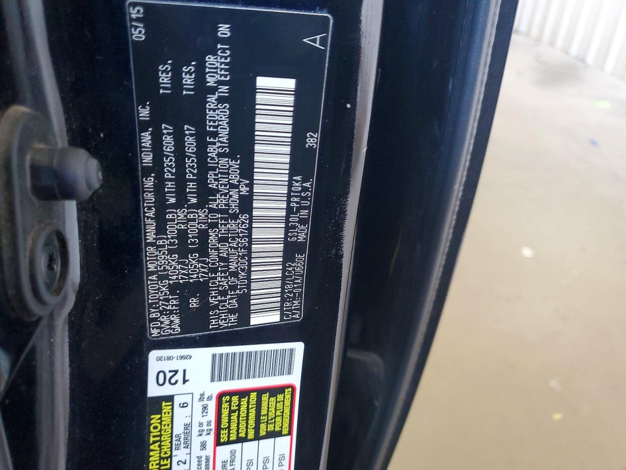 2015 Toyota Sienna Xle Premium 8-passenger Black vin: 5TDYK3DC1FS617626