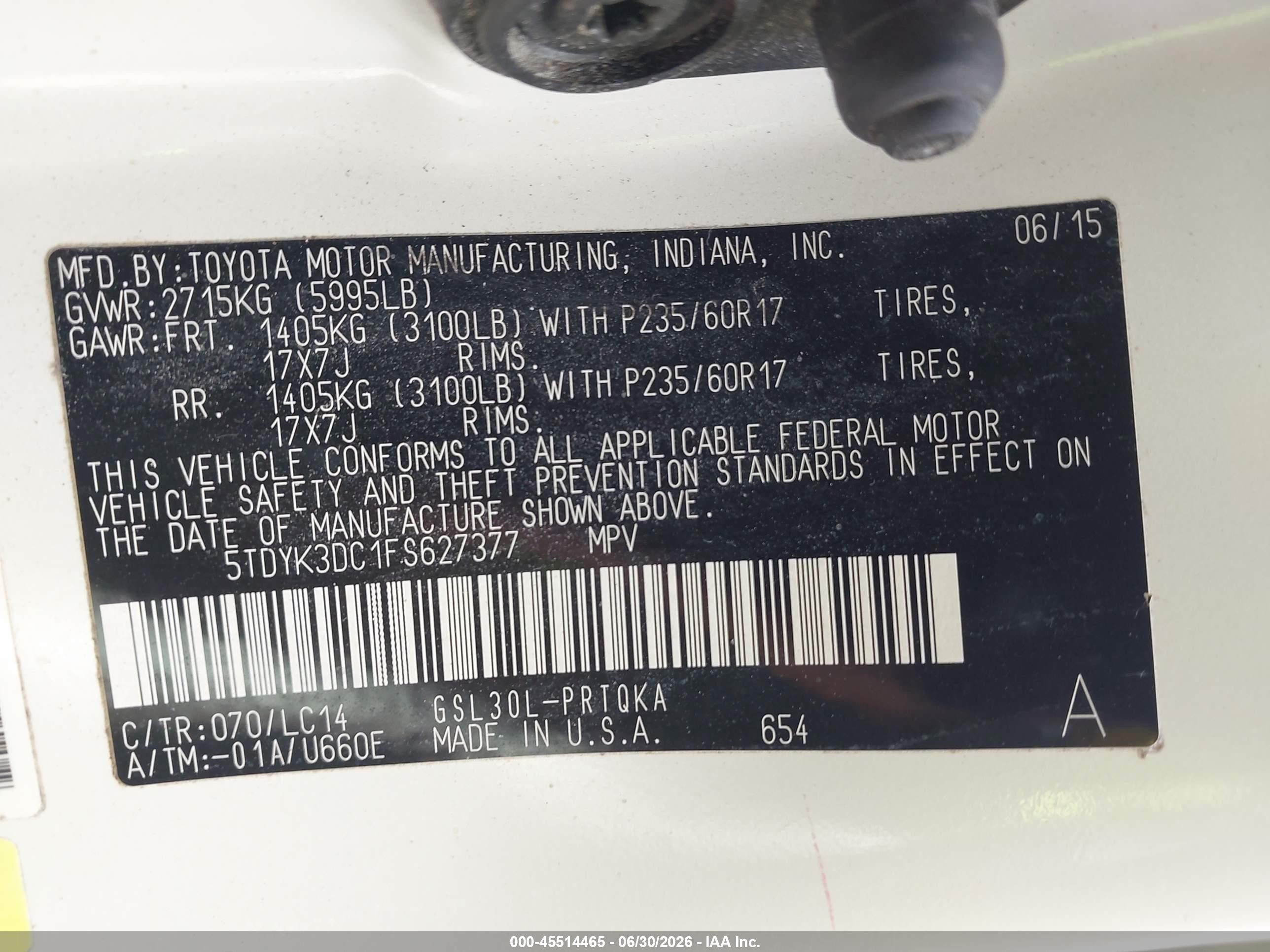 2015 Toyota Sienna Xle 8 Passenger White vin: 5TDYK3DC1FS627377