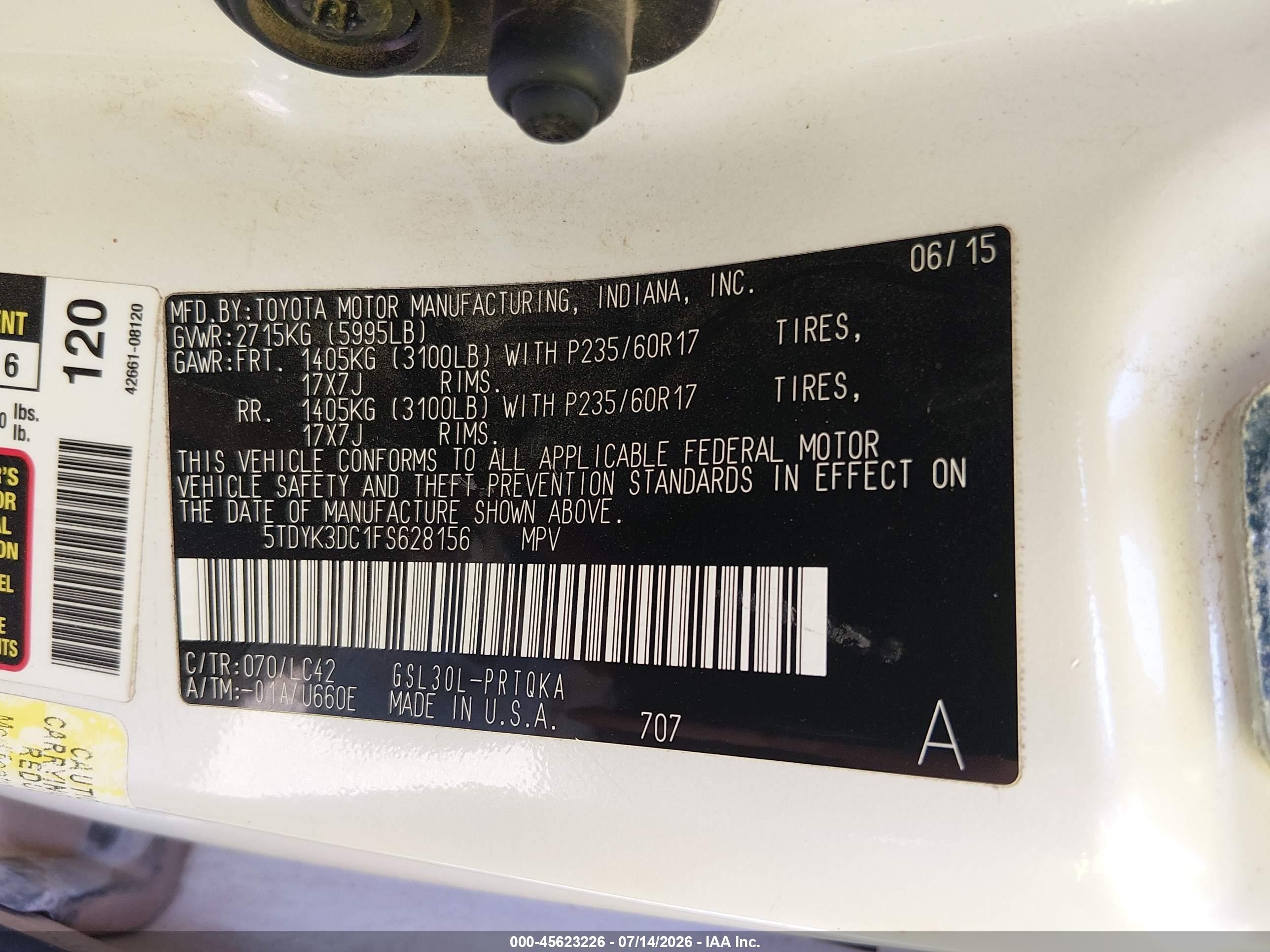 2015 Toyota Sienna Xle Premium 8 Passenger White vin: 5TDYK3DC1FS628156