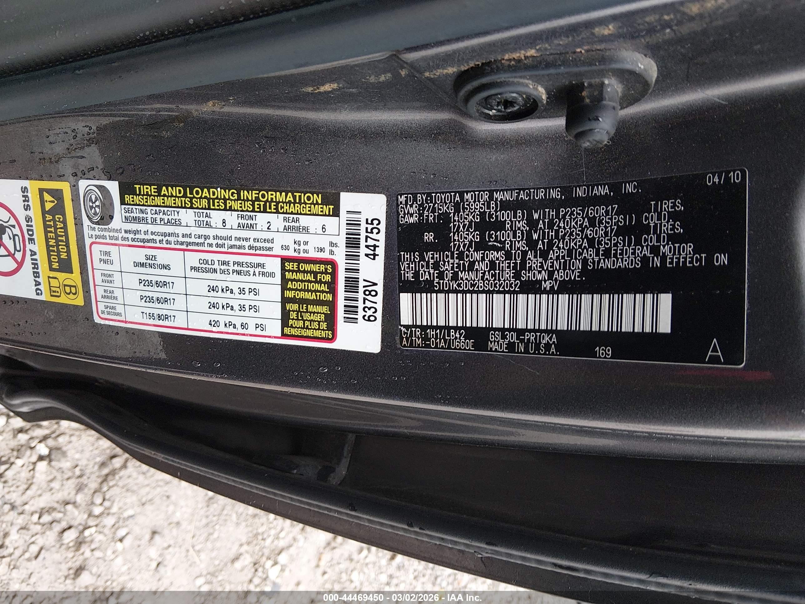 2011 Toyota Sienna Xle V6 Серый vin: 5TDYK3DC2BS032032
