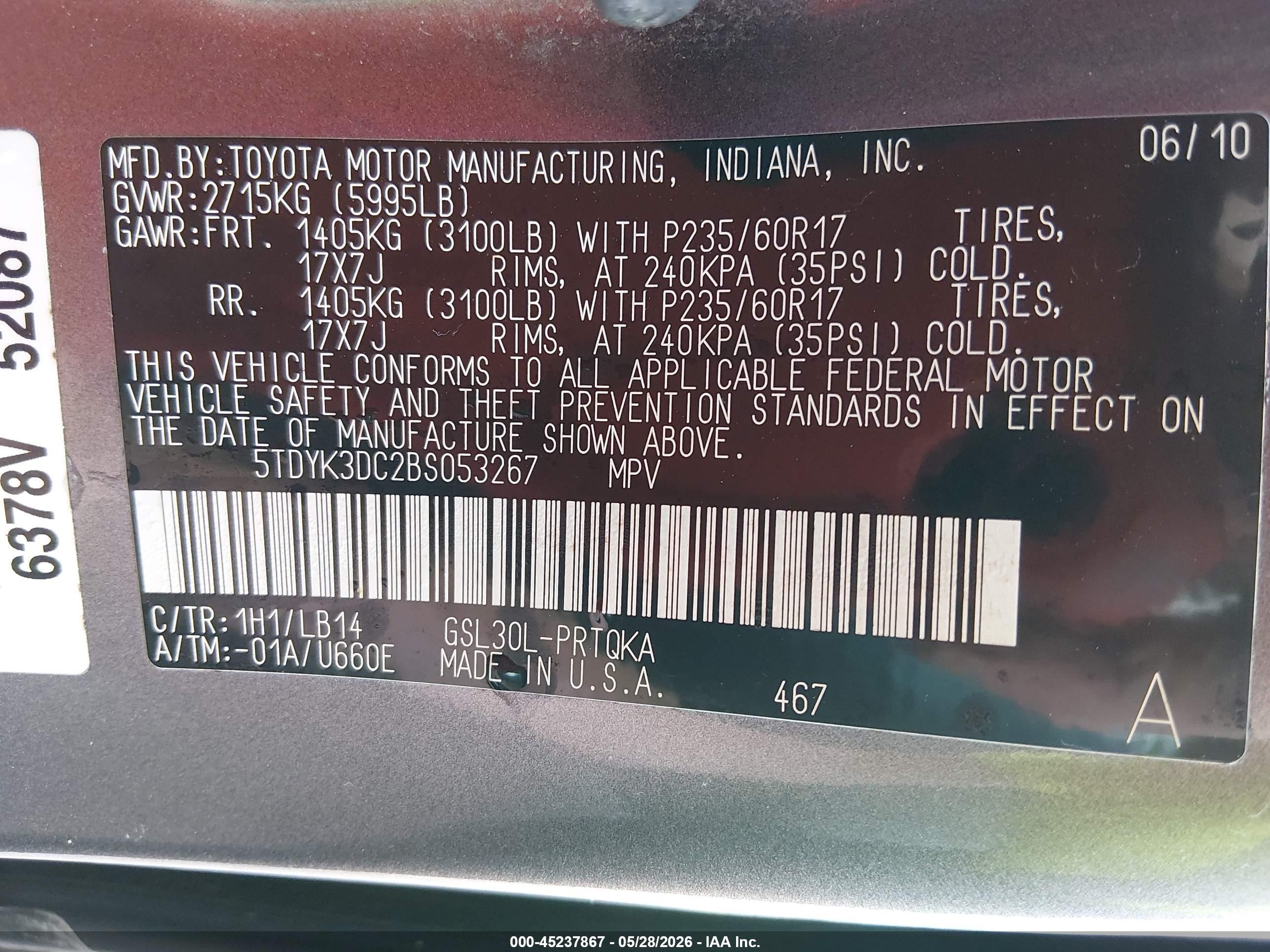 2011 Toyota Sienna Xle V6 Gray vin: 5TDYK3DC2BS053267