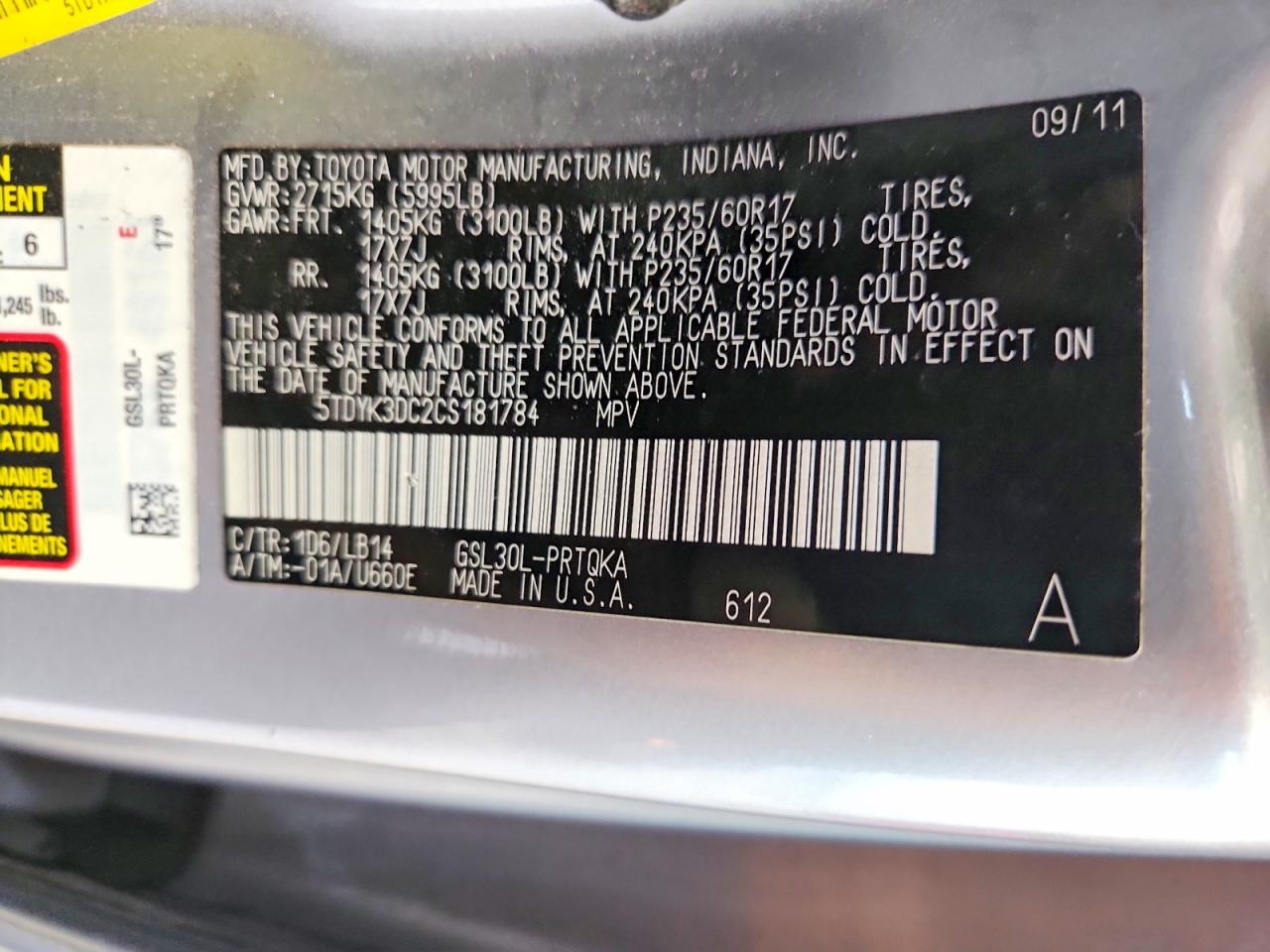 2012 Toyota Sienna Xle 8-passenger Silver vin: 5TDYK3DC2CS181784
