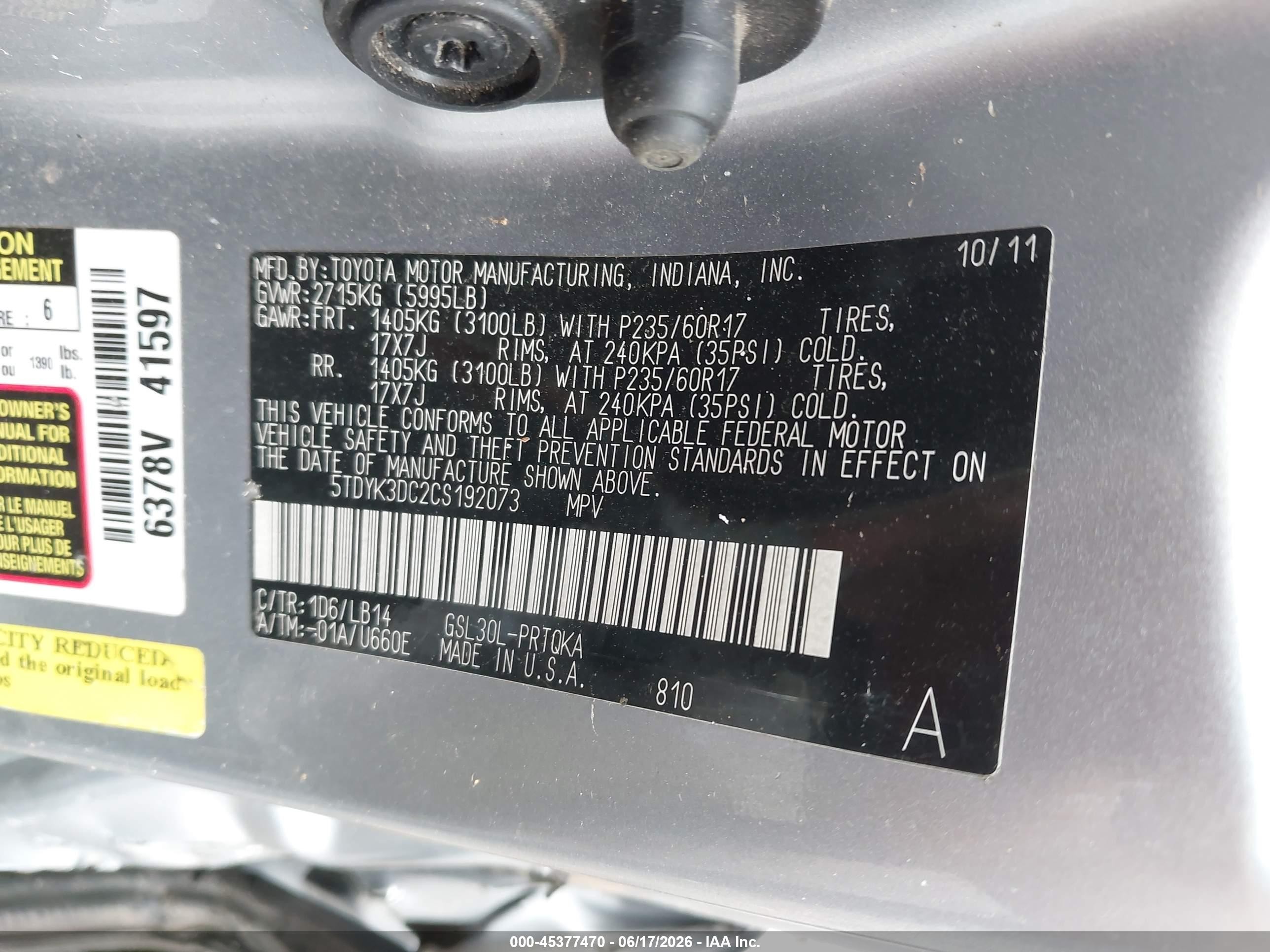 2012 Toyota Sienna Xle V6 8 Passenger Silver vin: 5TDYK3DC2CS192073
