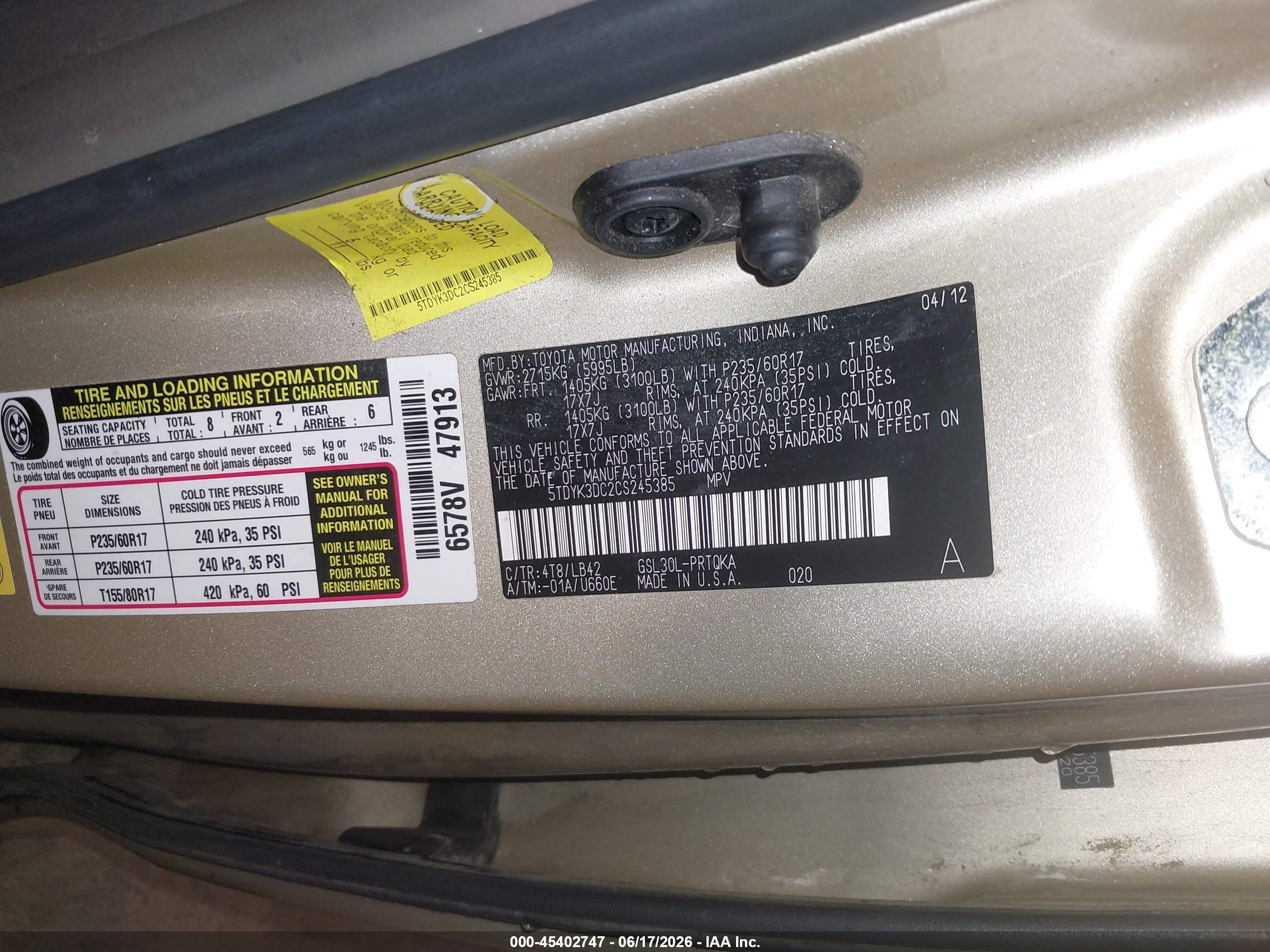 2012 Toyota Sienna Xle V6 8 Passenger Brown vin: 5TDYK3DC2CS245385