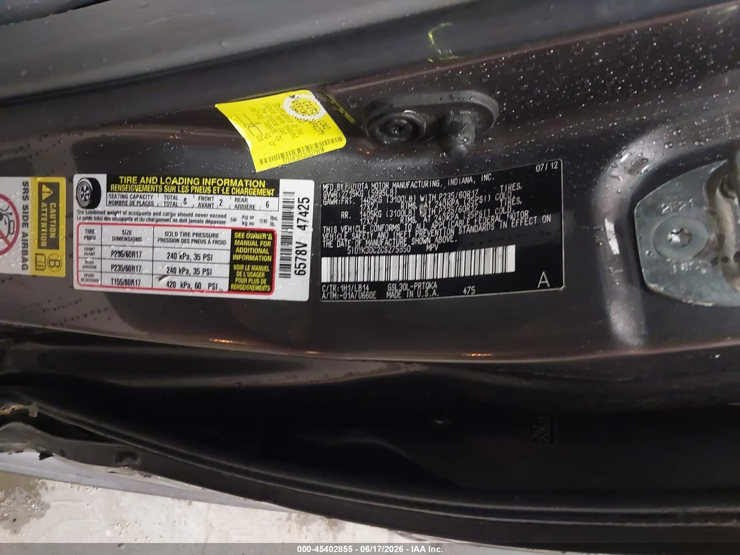 2012 Toyota Sienna Xle V6 8 Passenger Серый vin: 5TDYK3DC2CS275650