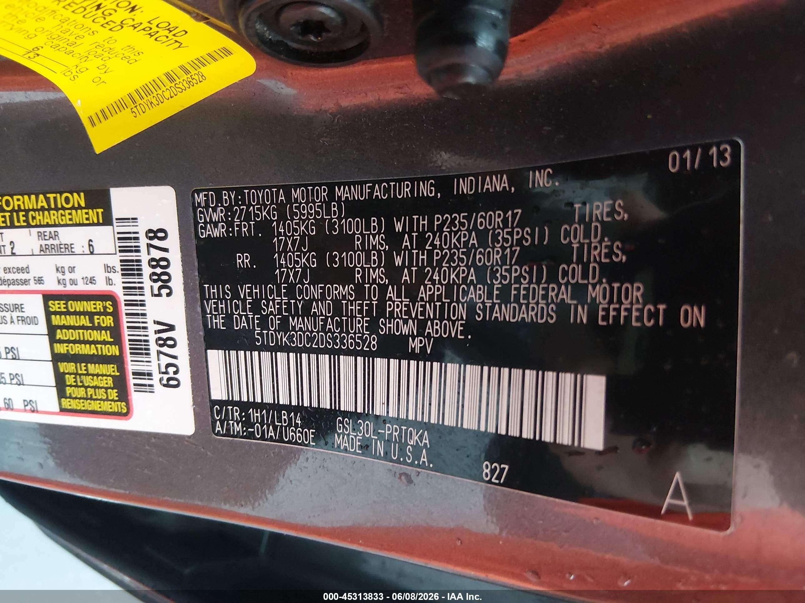 2013 Toyota Sienna Xle V6 8 Passenger Gray vin: 5TDYK3DC2DS336528