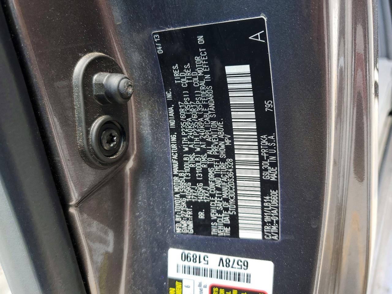 2013 Toyota Sienna Xle 8-passenger Gray vin: 5TDYK3DC2DS364328