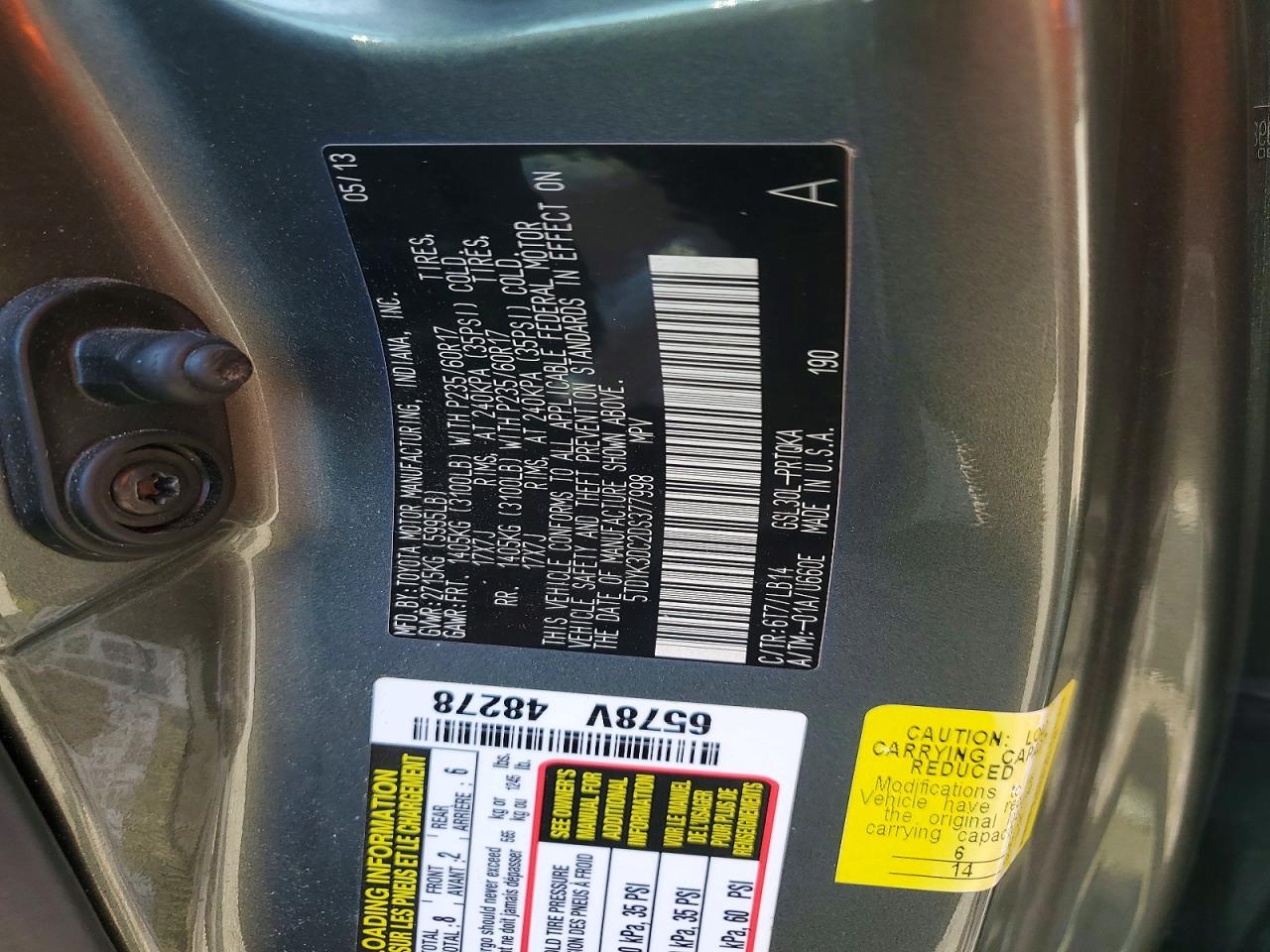 2013 Toyota Sienna Xle 8-passenger Green vin: 5TDYK3DC2DS377998
