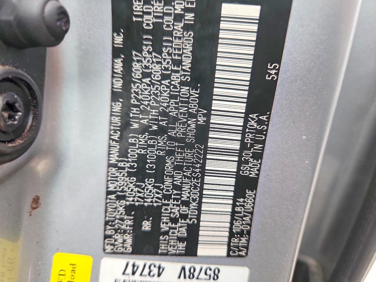 2014 Toyota Sienna Xle 8-passenger Gray vin: 5TDYK3DC2ES442222