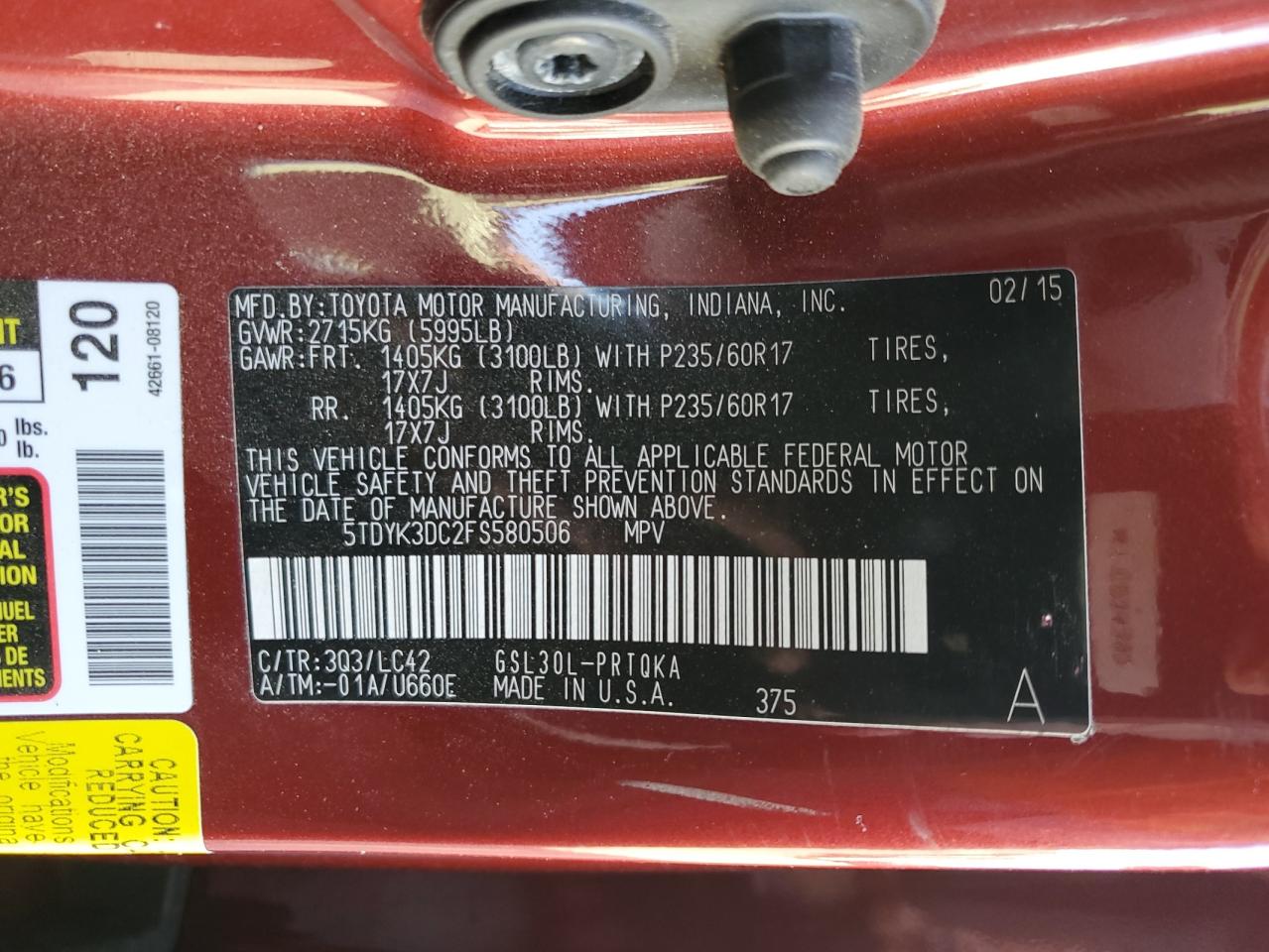 2015 Toyota Sienna Xle Red vin: 5TDYK3DC2FS580506