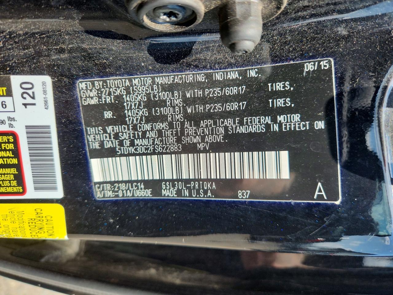 2015 Toyota Sienna Xle 8-passenger Black vin: 5TDYK3DC2FS622883