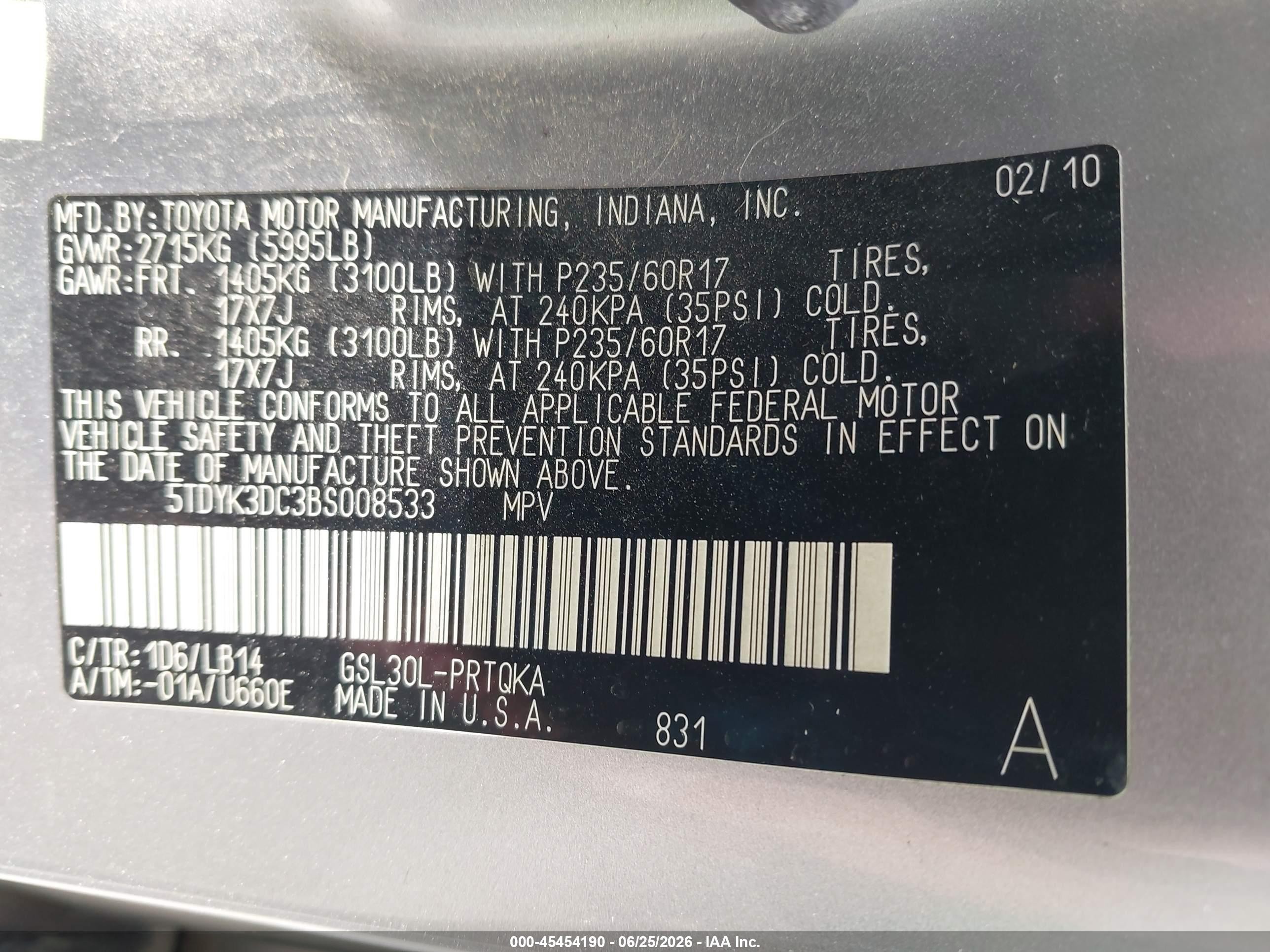 2011 Toyota Sienna Xle V6 Silver vin: 5TDYK3DC3BS008533
