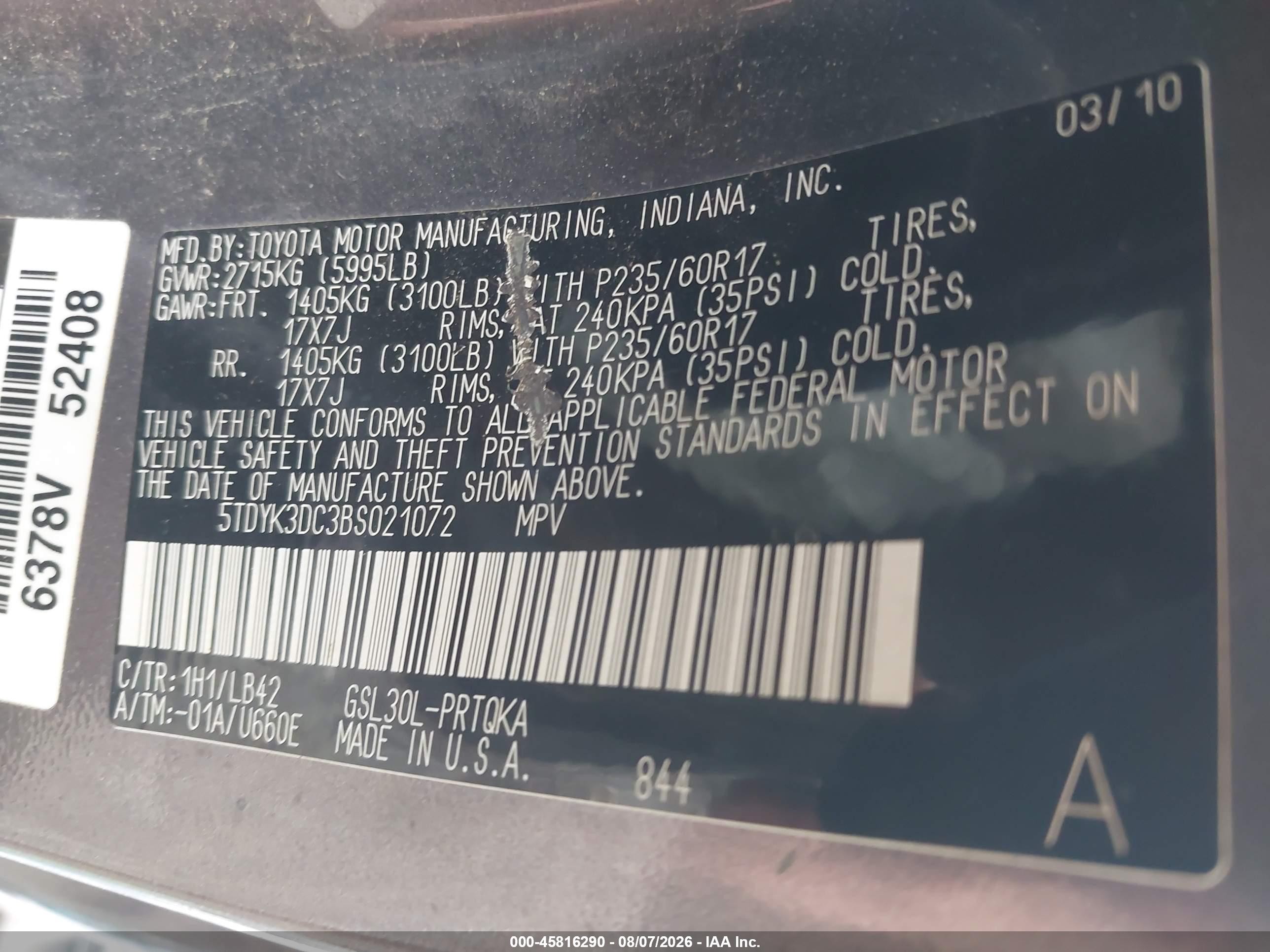 2011 Toyota Sienna Xle V6 Gray vin: 5TDYK3DC3BS021072