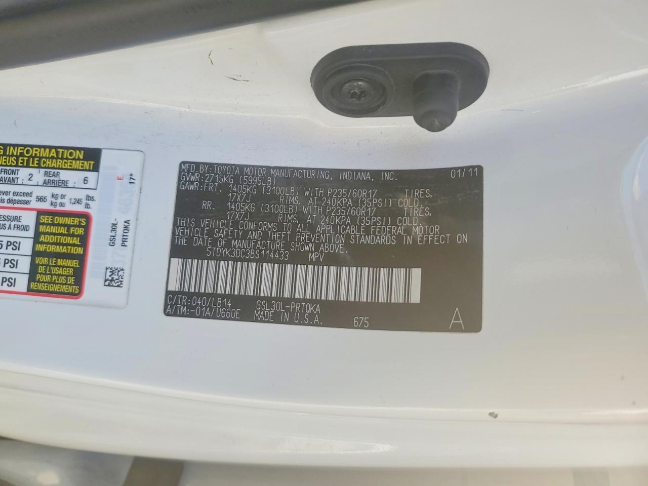 2011 Toyota Sienna Xle 8-passenger Белый vin: 5TDYK3DC3BS114433