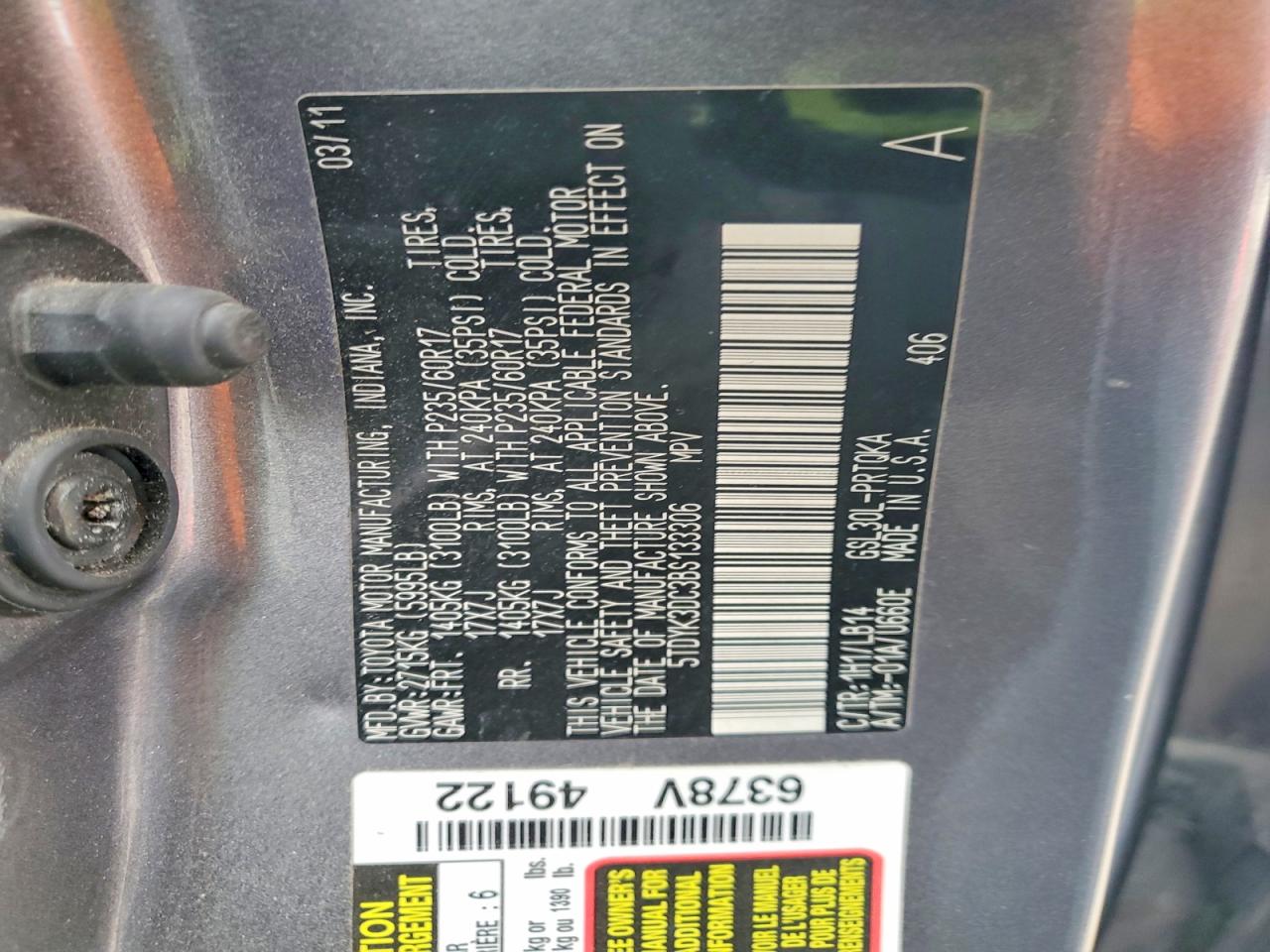 2011 Toyota Sienna Xle 8-passenger Gray vin: 5TDYK3DC3BS133306