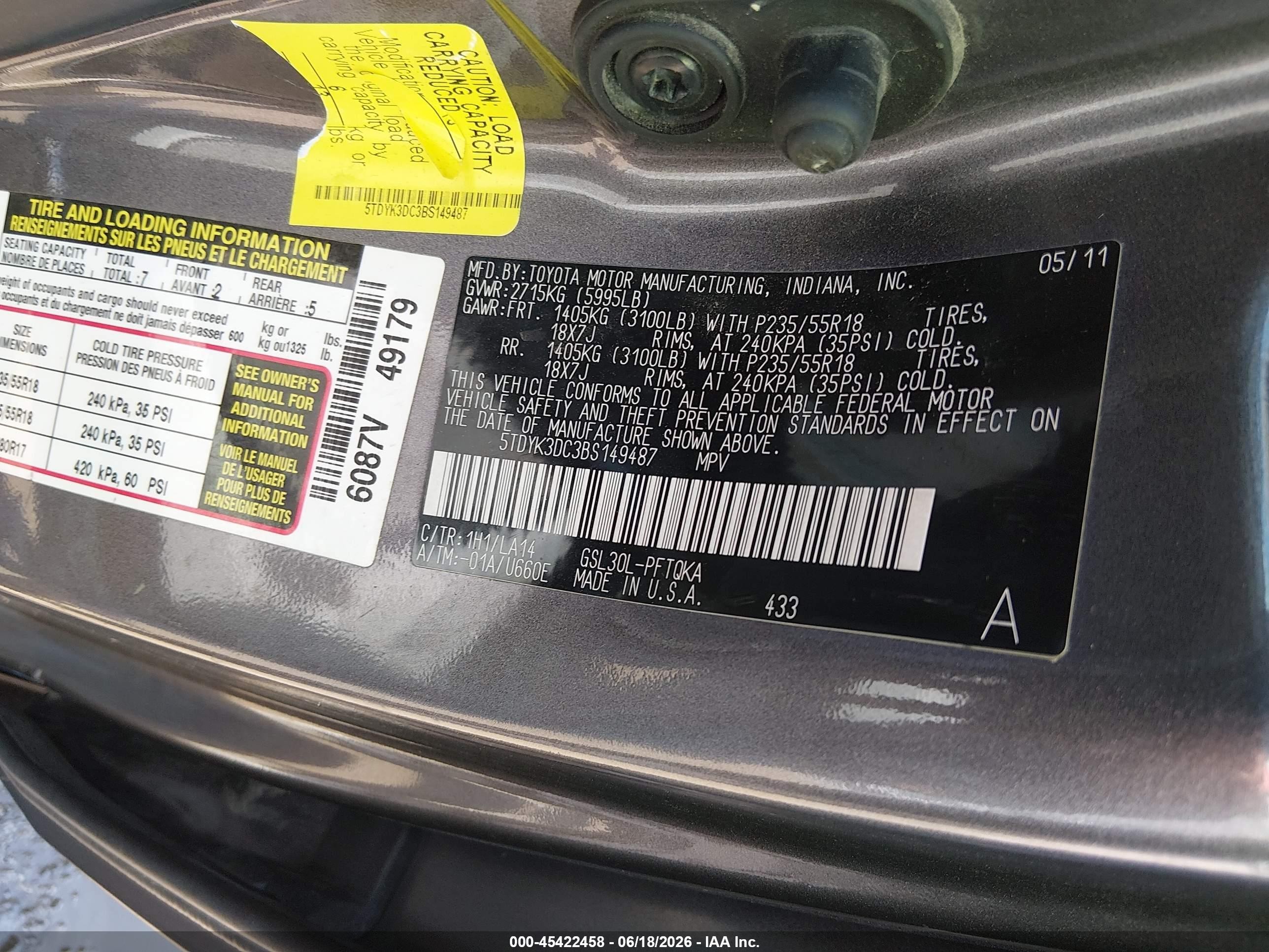 2011 Toyota Sienna Limited V6 Gray vin: 5TDYK3DC3BS149487