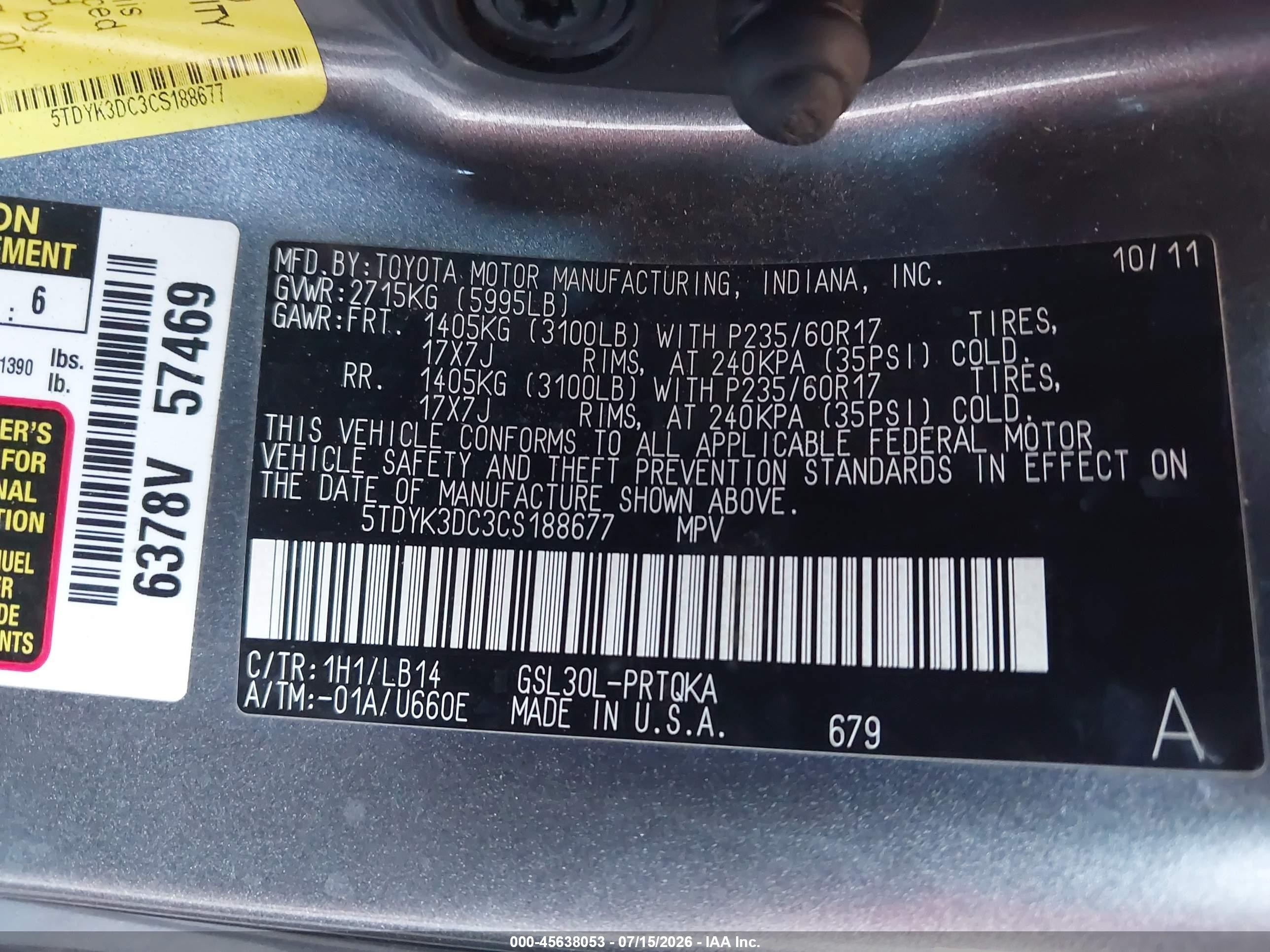 2012 Toyota Sienna Xle V6 8 Passenger Gray vin: 5TDYK3DC3CS188677