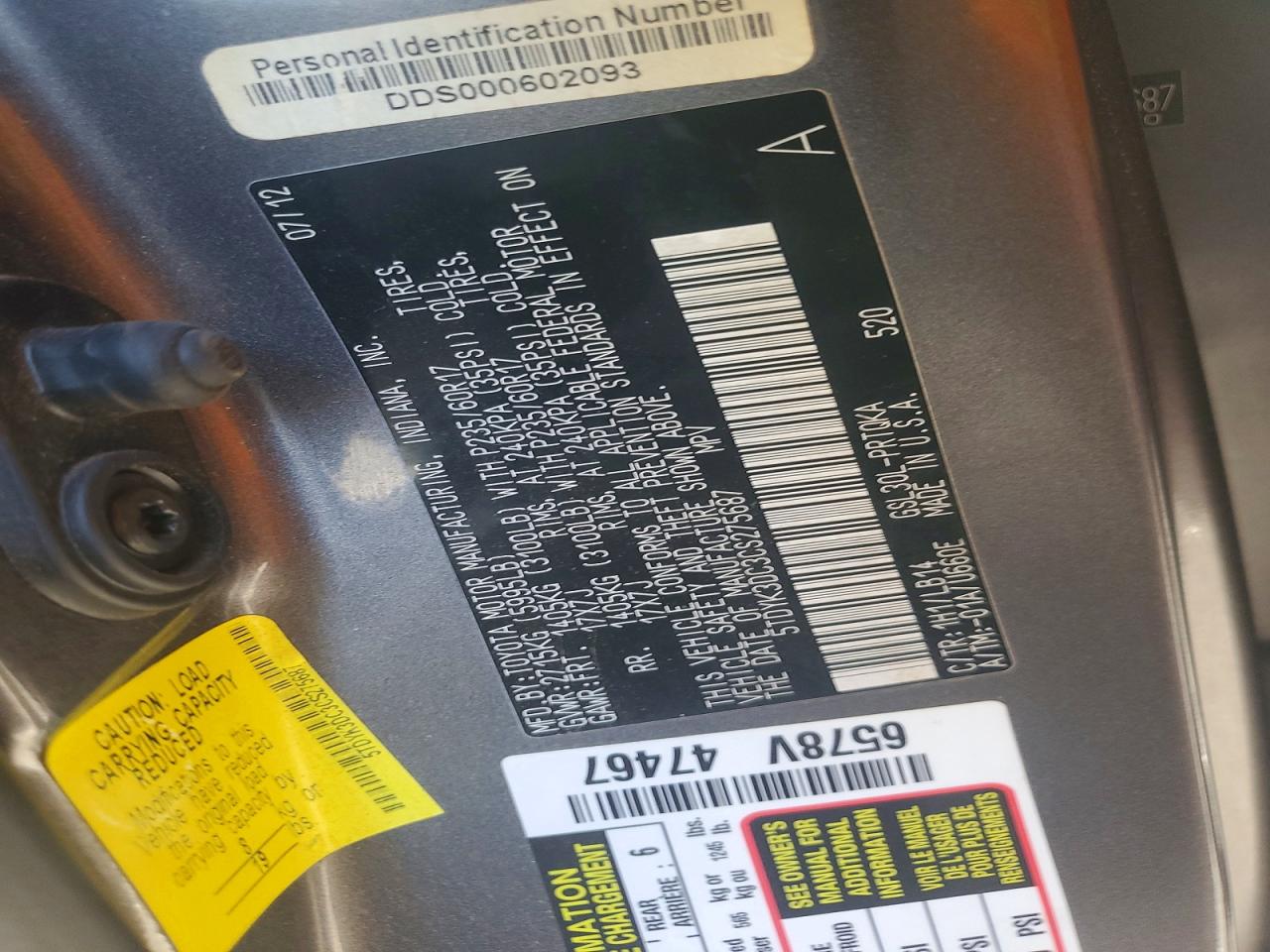 2012 Toyota Sienna Xle 8-passenger Gray vin: 5TDYK3DC3CS275687