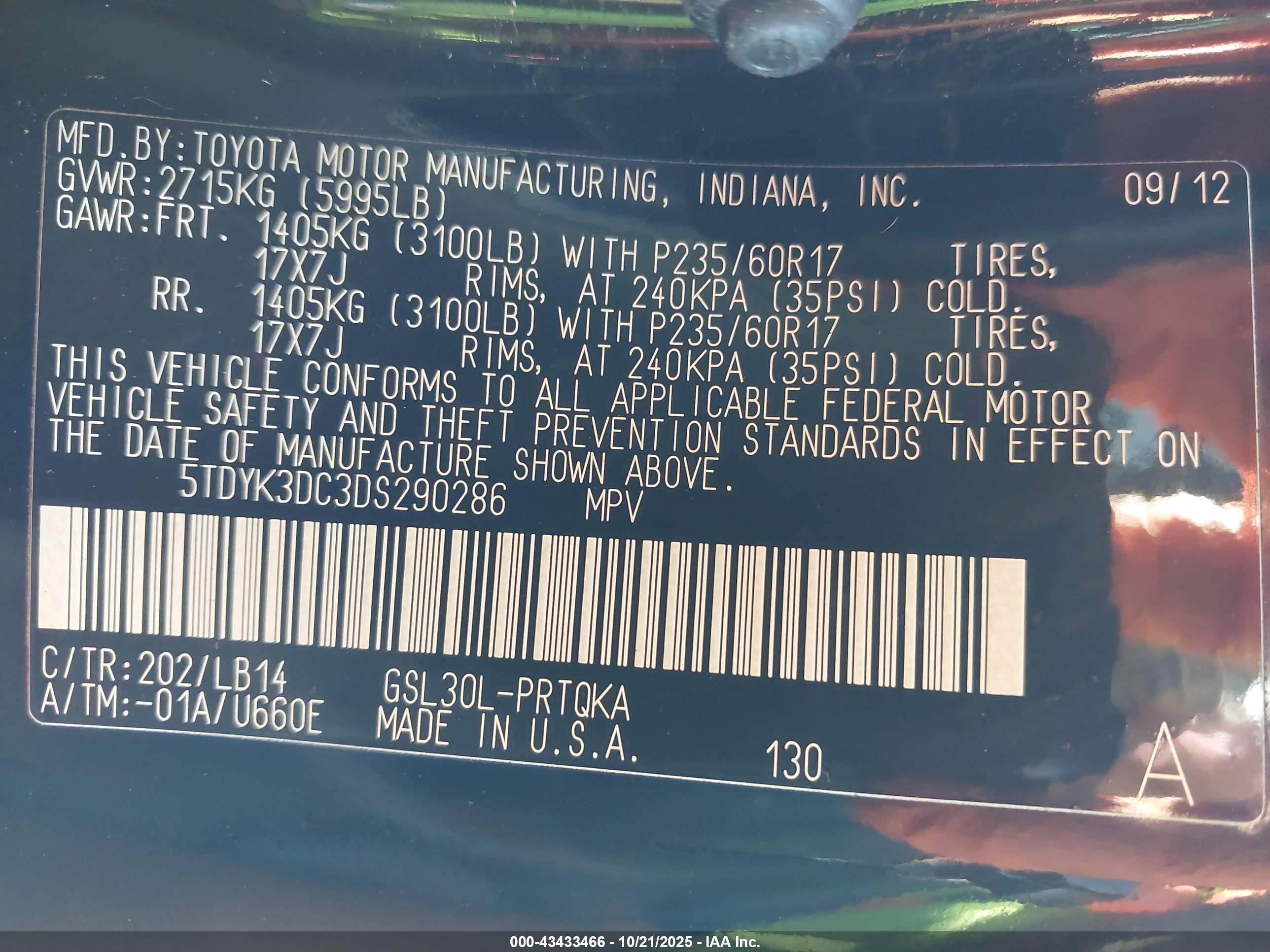 2013 Toyota Sienna Xle V6 8 Passenger Черный vin: 5TDYK3DC3DS290286