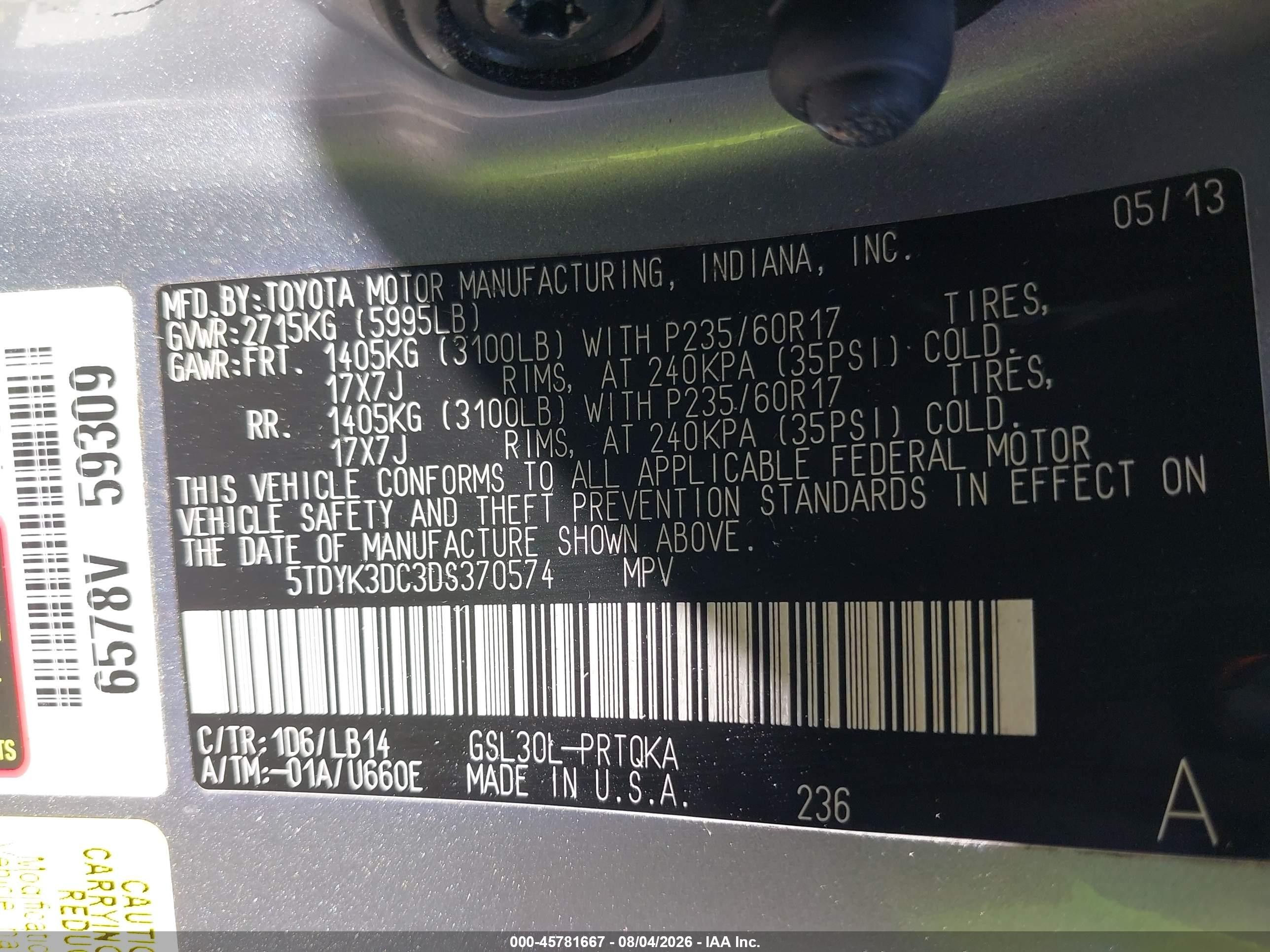 2013 Toyota Sienna Xle V6 8 Passenger Серебряный vin: 5TDYK3DC3DS370574
