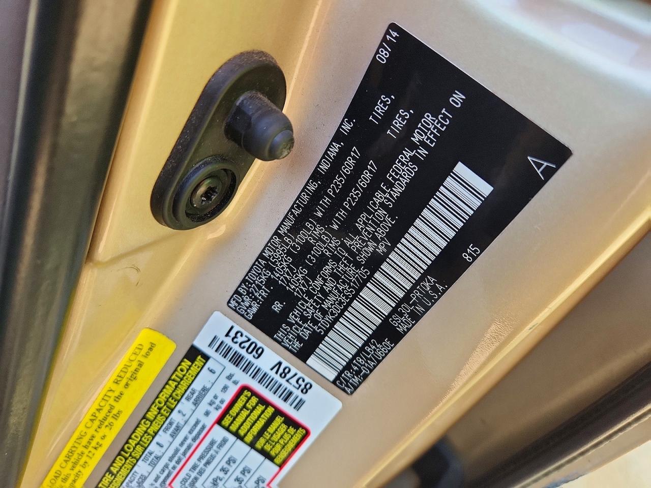2014 Toyota Sienna Xle 8-passenger Бежевый vin: 5TDYK3DC3ES517705