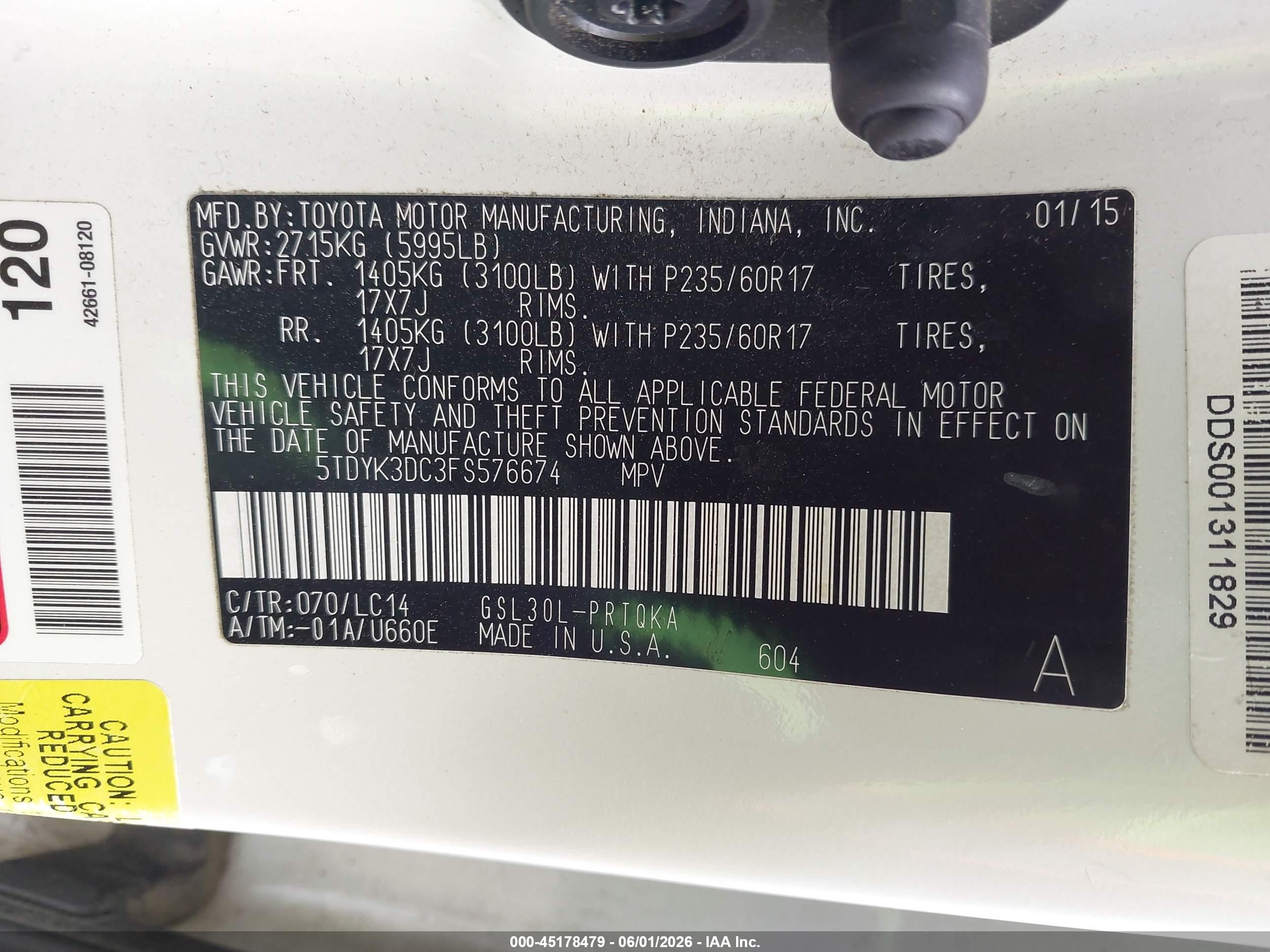2015 Toyota Sienna Xle 8 Passenger White vin: 5TDYK3DC3FS576674