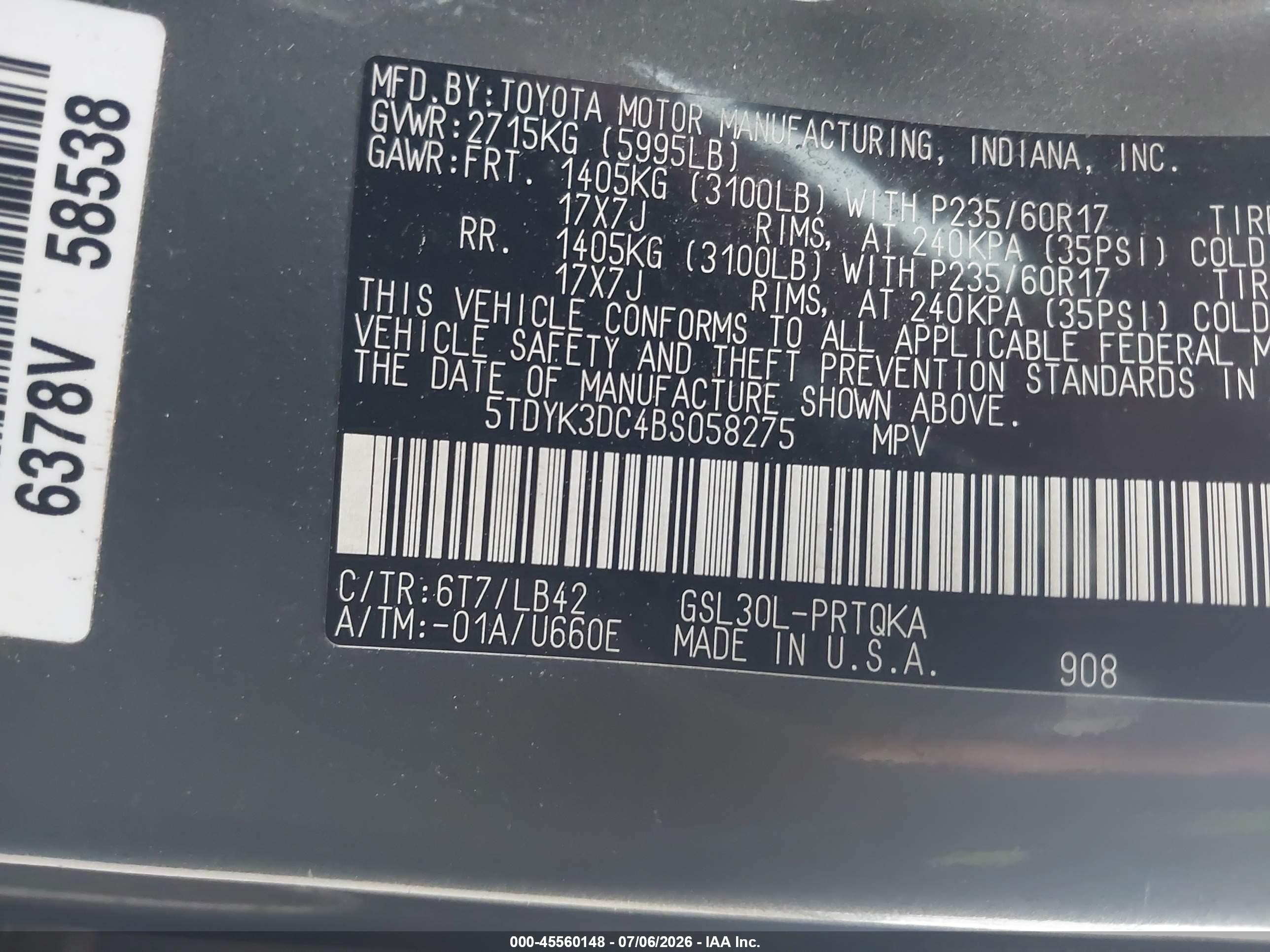 2011 Toyota Sienna Xle V6 Green vin: 5TDYK3DC4BS058275